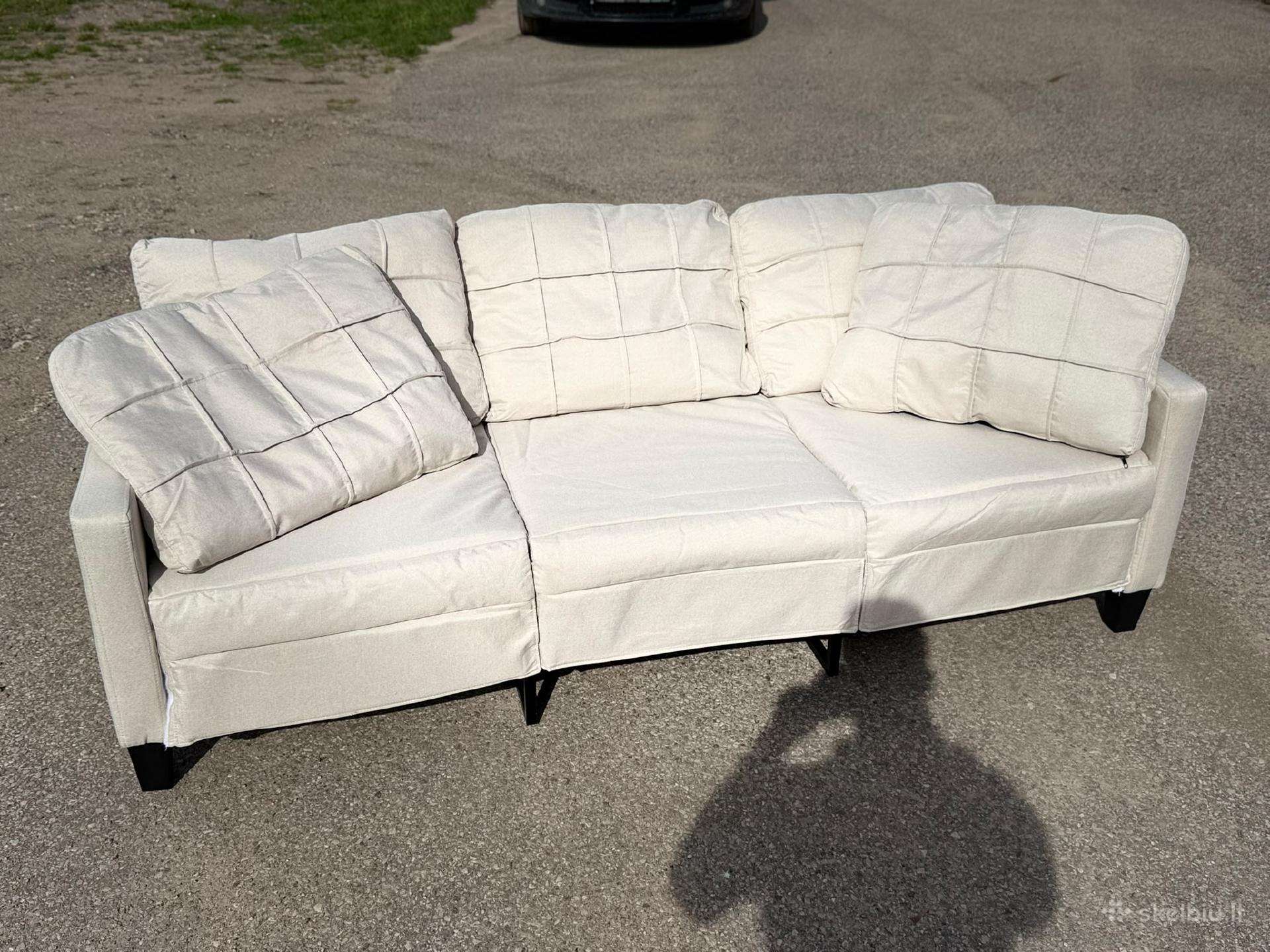 Trivietė sofa, kreminės spalvos, 180cm, audinys