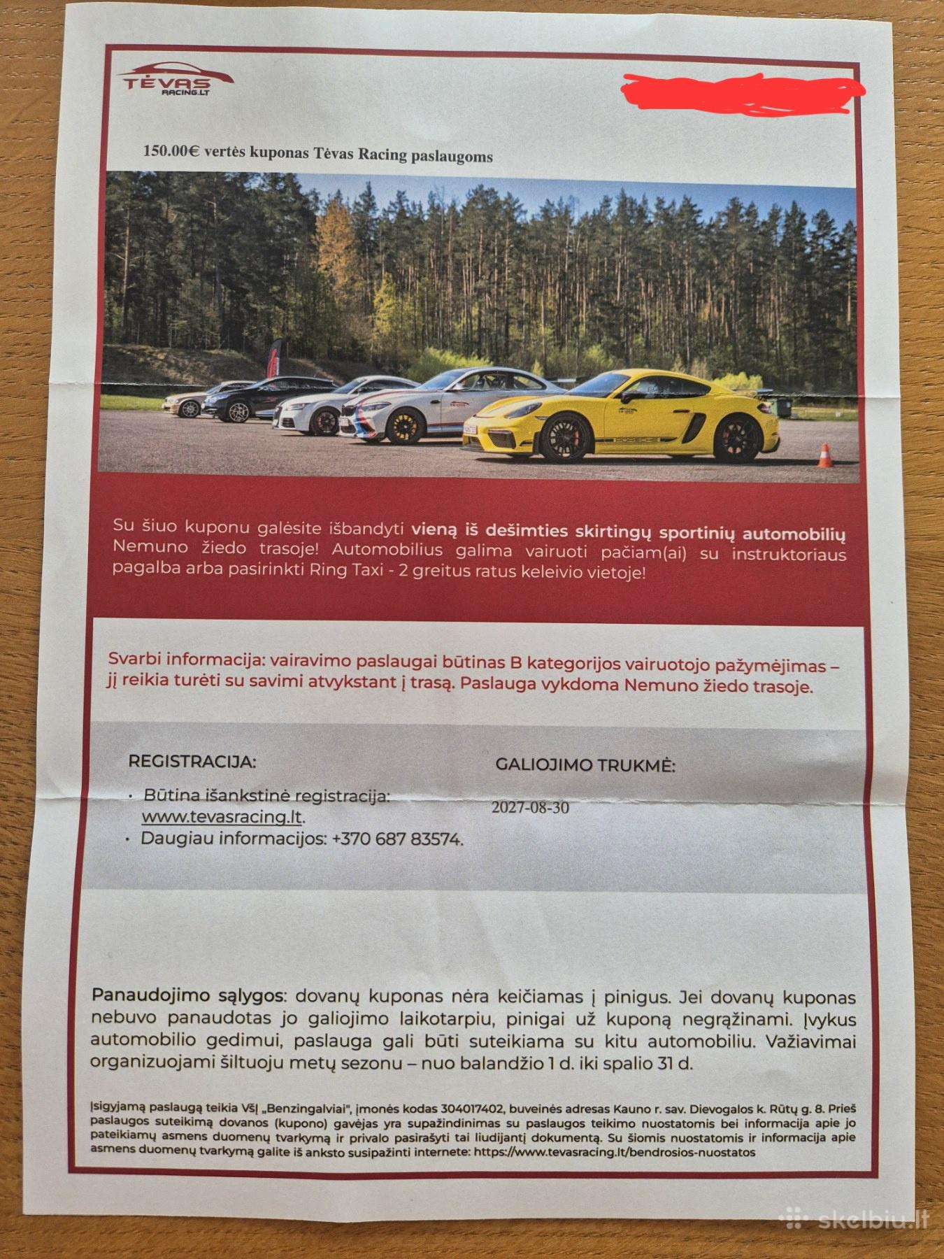 Dovanų čekis Tevasracing 150e vertės