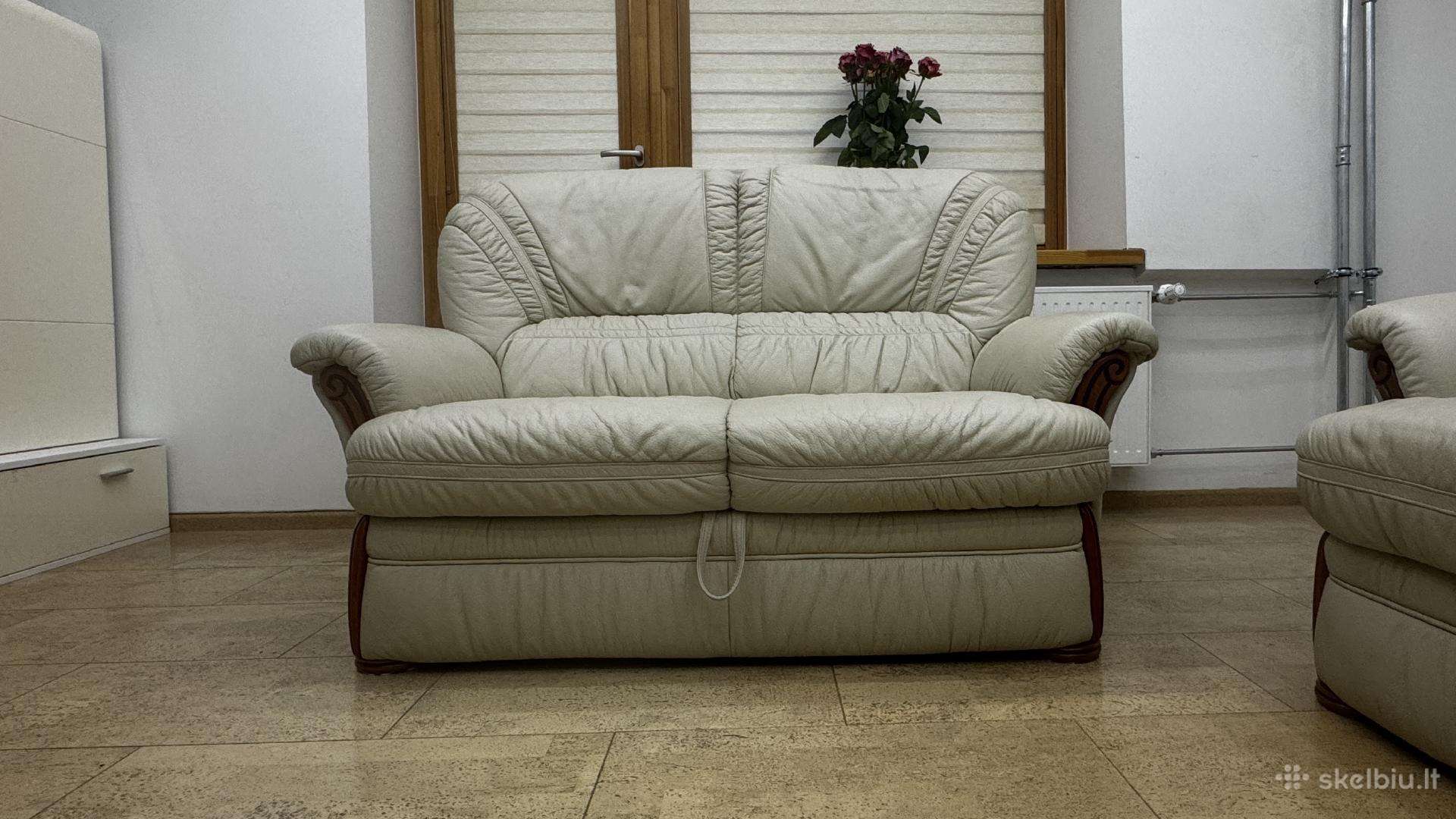Labai tvarkinga natūralios odos dvivietė sofa