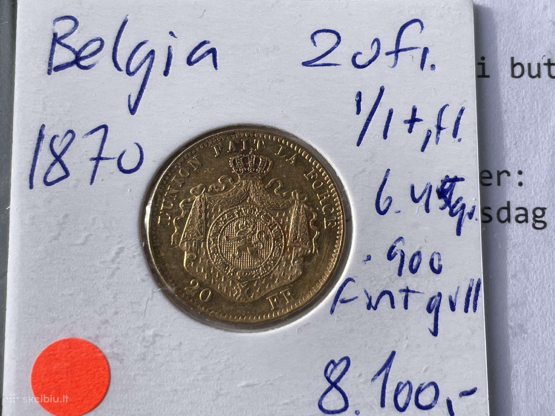 Auksas 1870, 20 frank, pagal šios dienos, + 1%