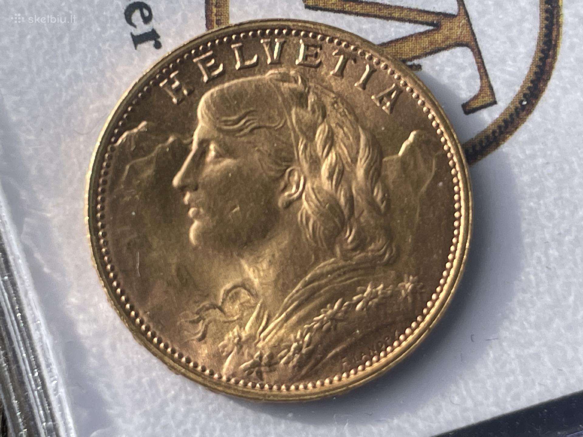 Switzer auksas, 20 frank, pagal šios dienos, + 1%