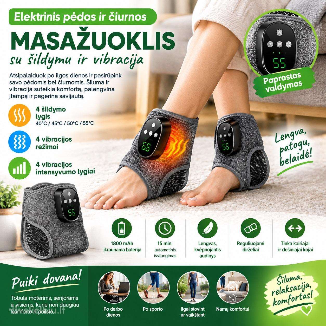 Elektrinis pėdos ir čiurnos įtvaras - masažuoklis