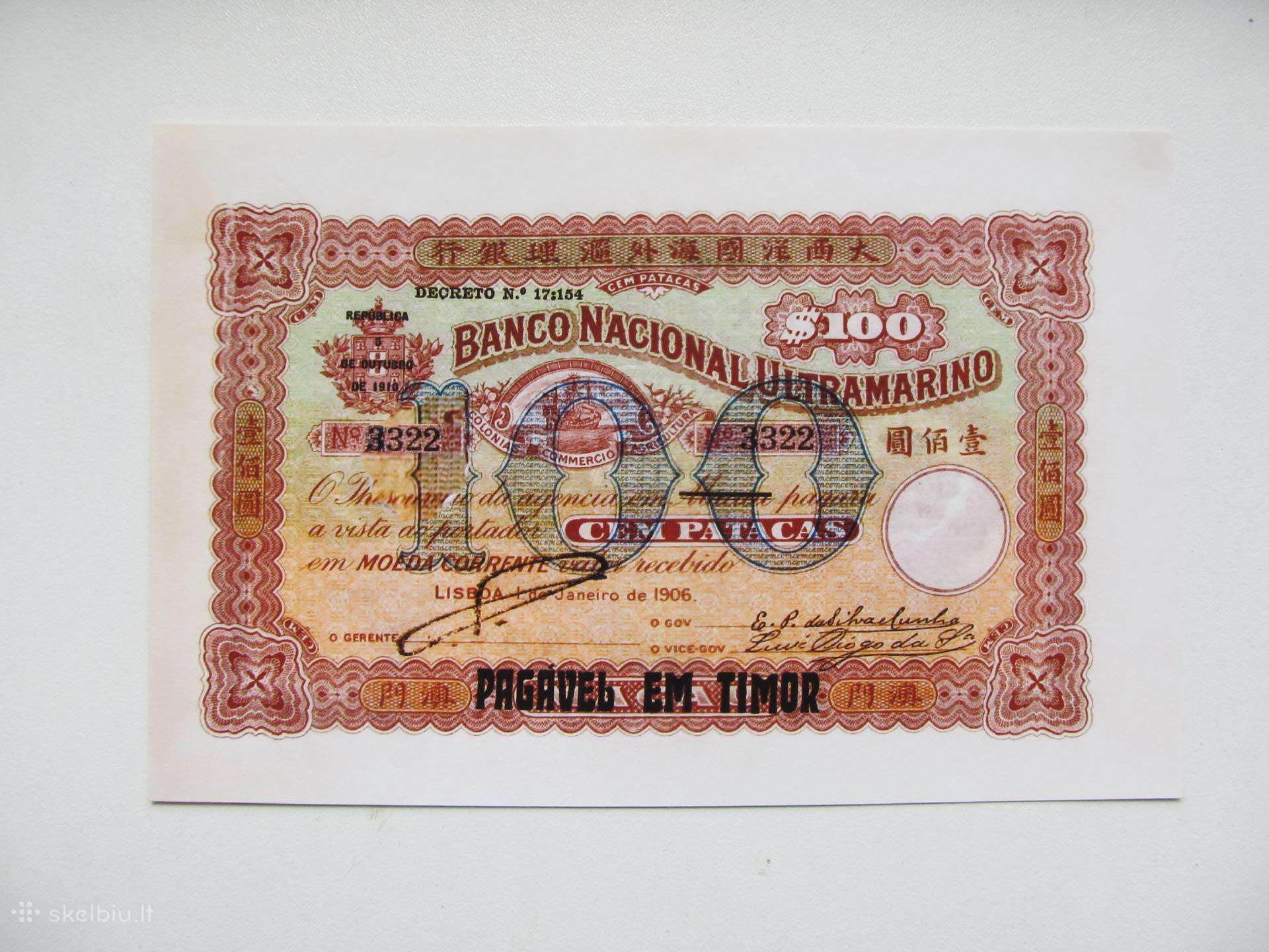 100 patacas , Timoras , 1906