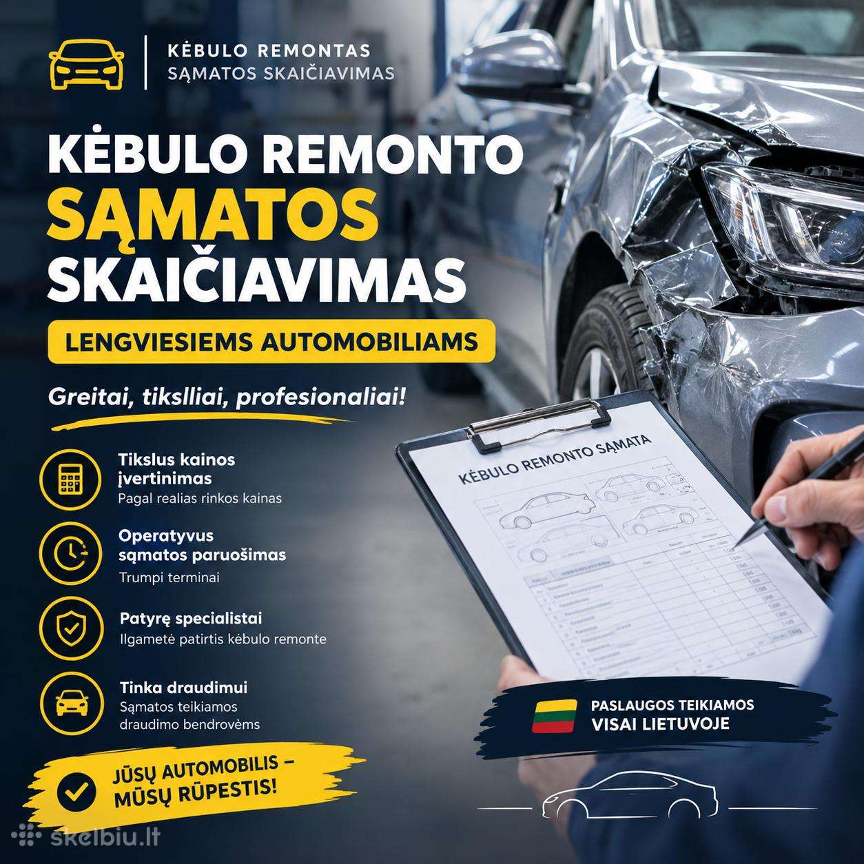 Kėbulo remonto sąmatų skaičiavimas