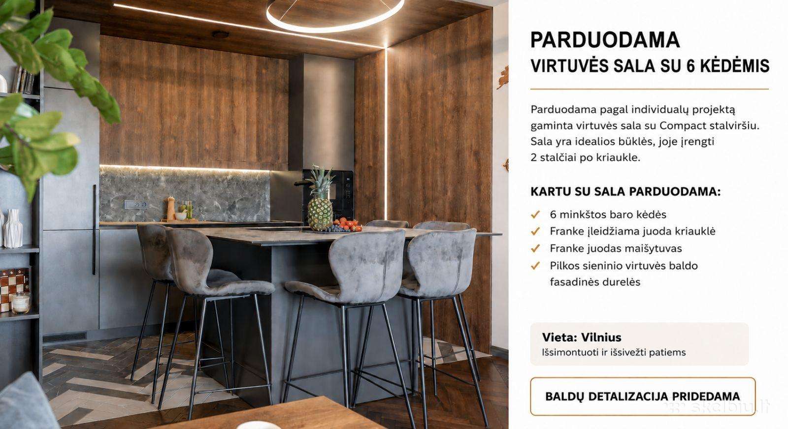 Virtuvės sala su 6 baro kėdėmis