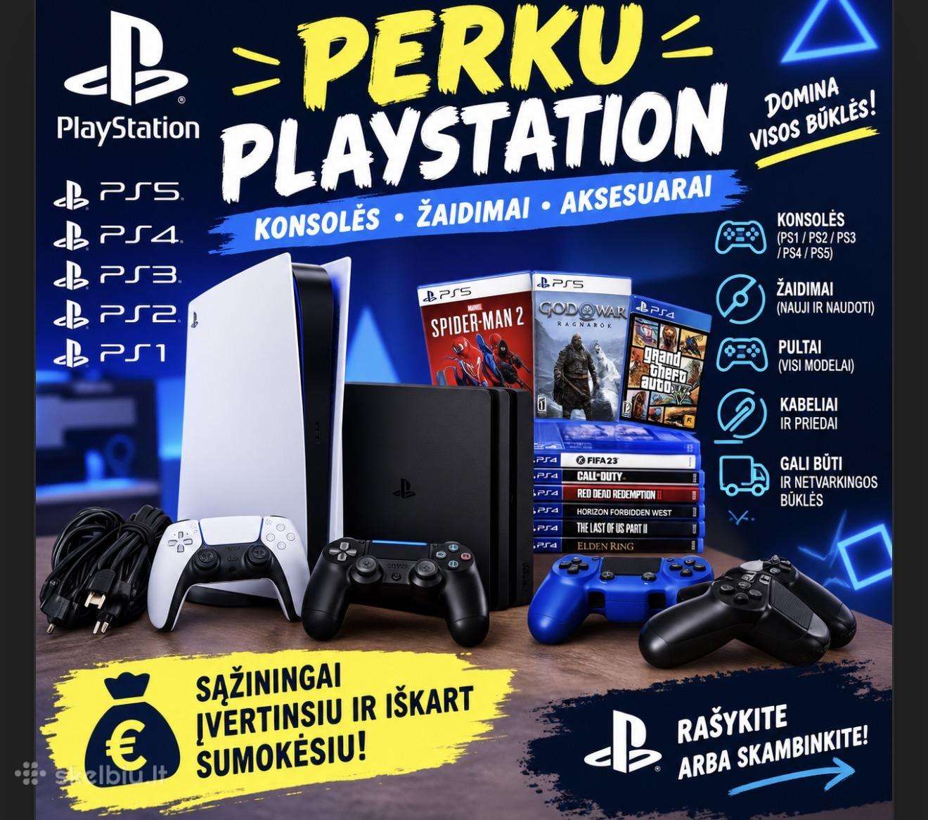 Nupirkciau Playstation konsoles, žaidimus