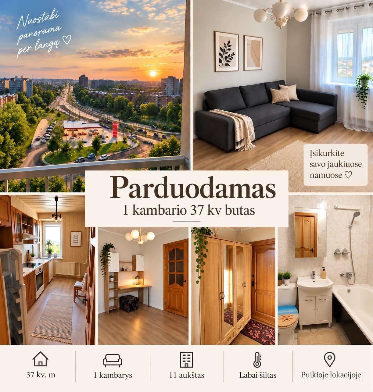Parduodamas jaukus 1 kambario butas