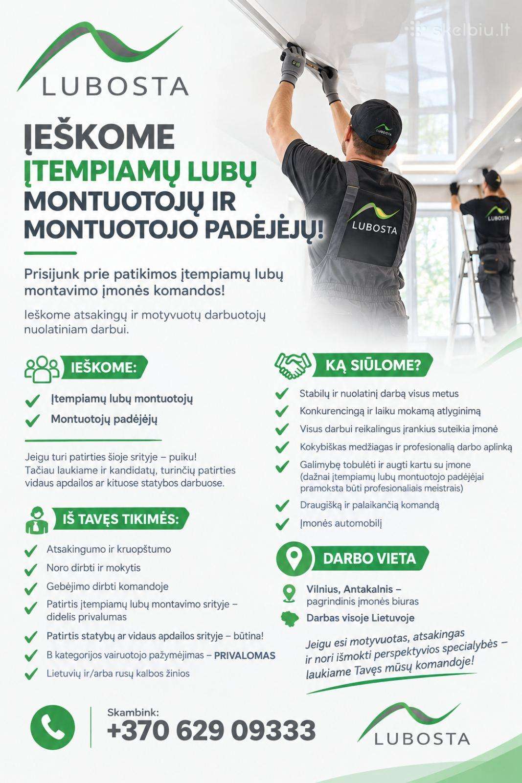 Ieškome Įtempiamų Lubų Montuotojų Ir Padėjėjų!