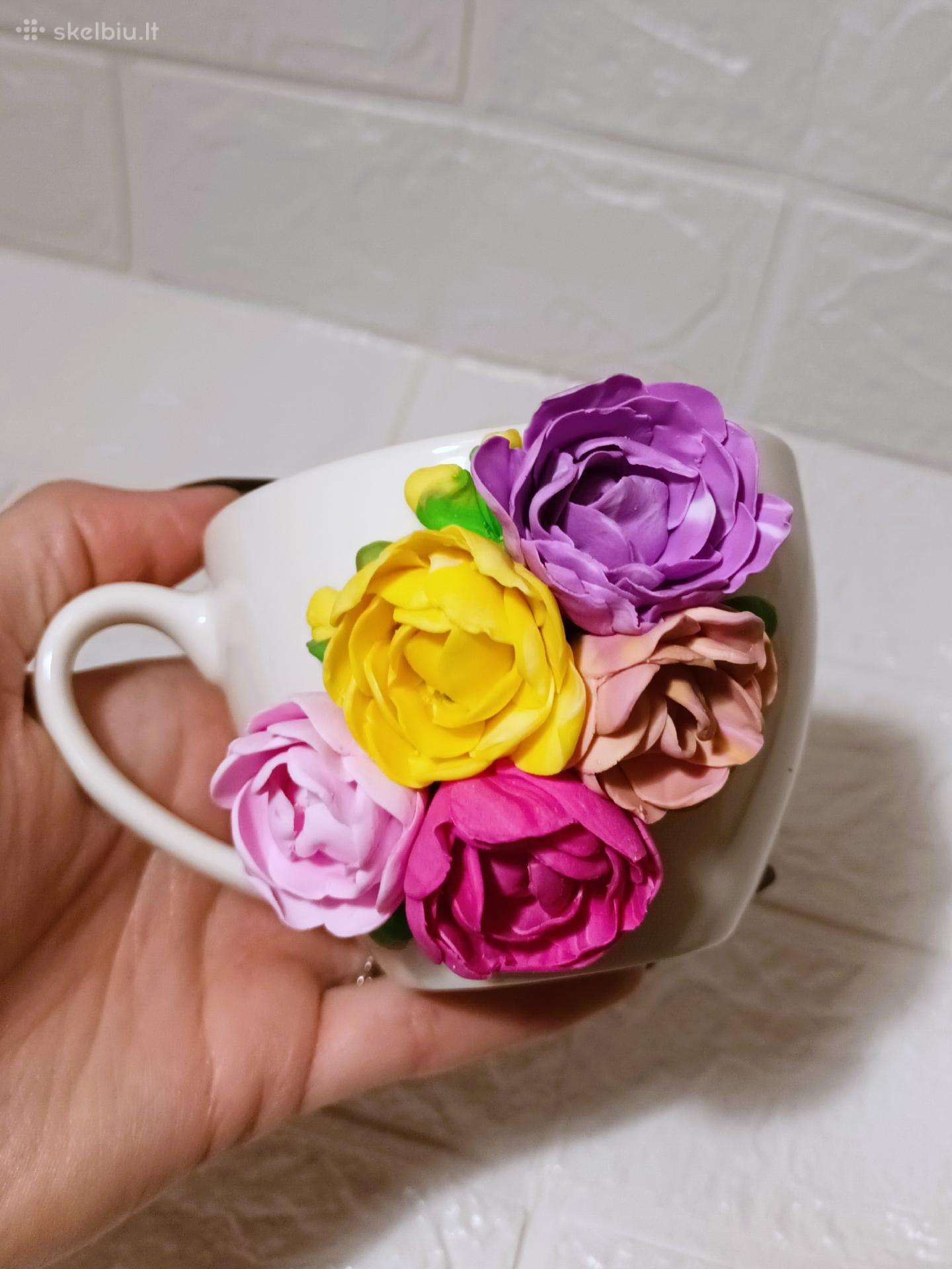 Puodelis rankų darbo 3D gėlės rožės flowers rose