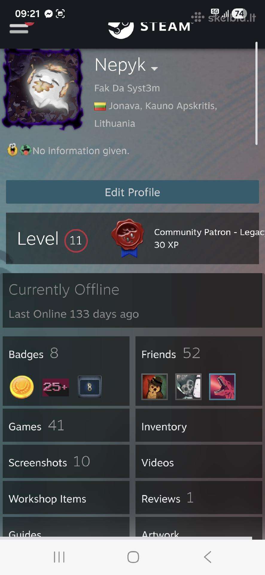 Parduodu steam acount.