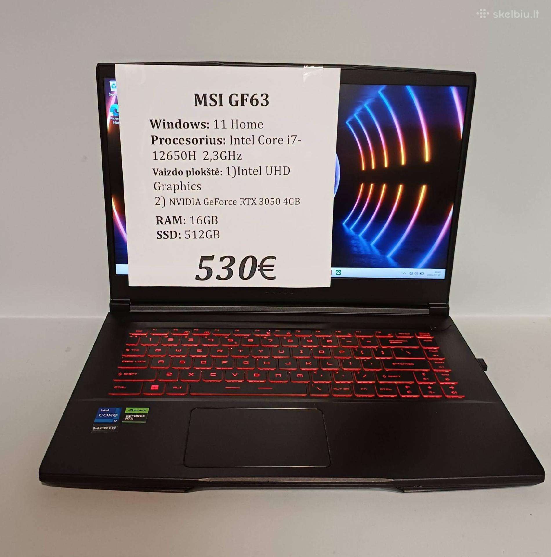 Nešiojamas kompiuteris Msi Gf63