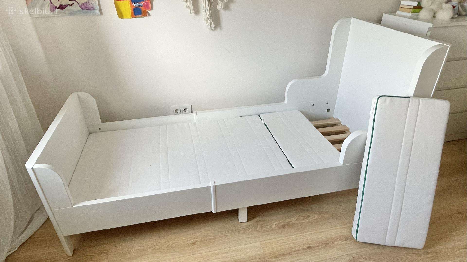 Keičiamo ilgio vaikiška lova su 3 dalių čiužiniu
