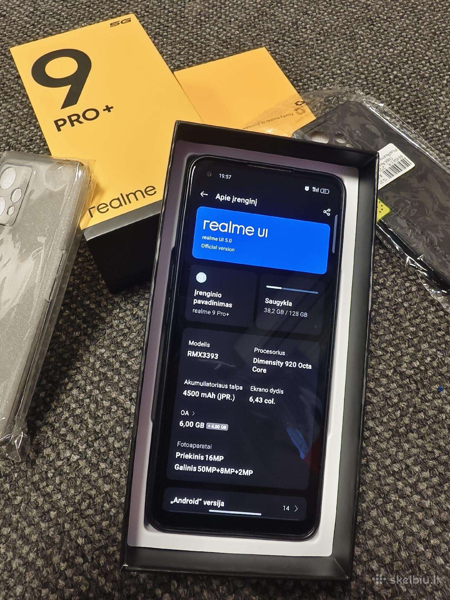 Telefonas Realme 9 Pro + (plus) ir dėkliukai