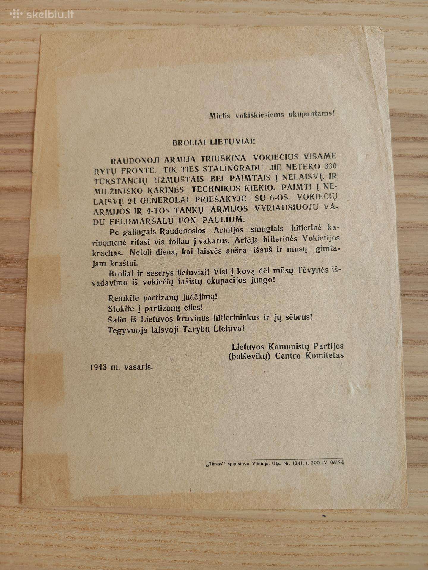 1943 m. bolševikų atsišaukimas lietuviams