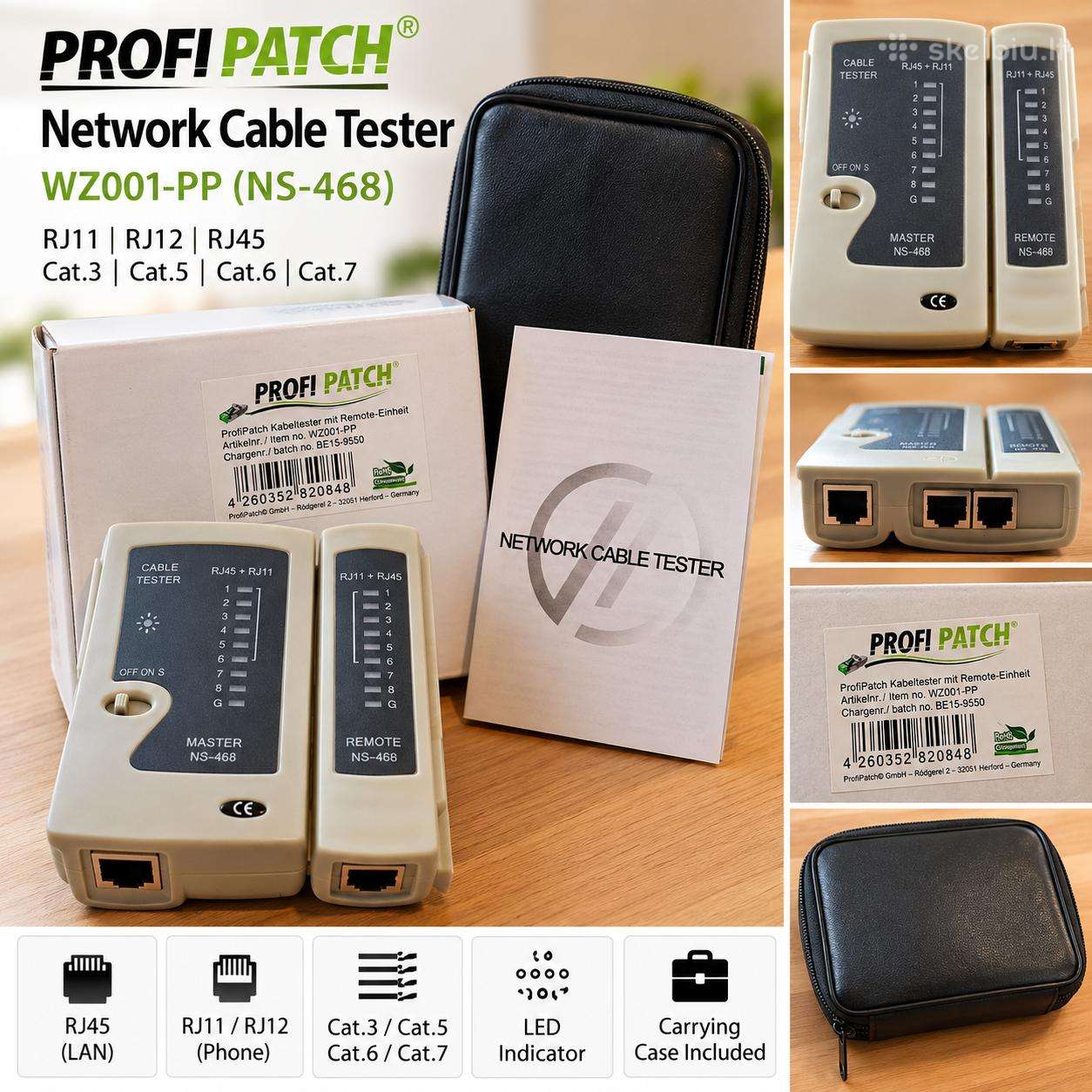 Profipatch Wz001-pp tinklo kabelių testeris Rj45/r