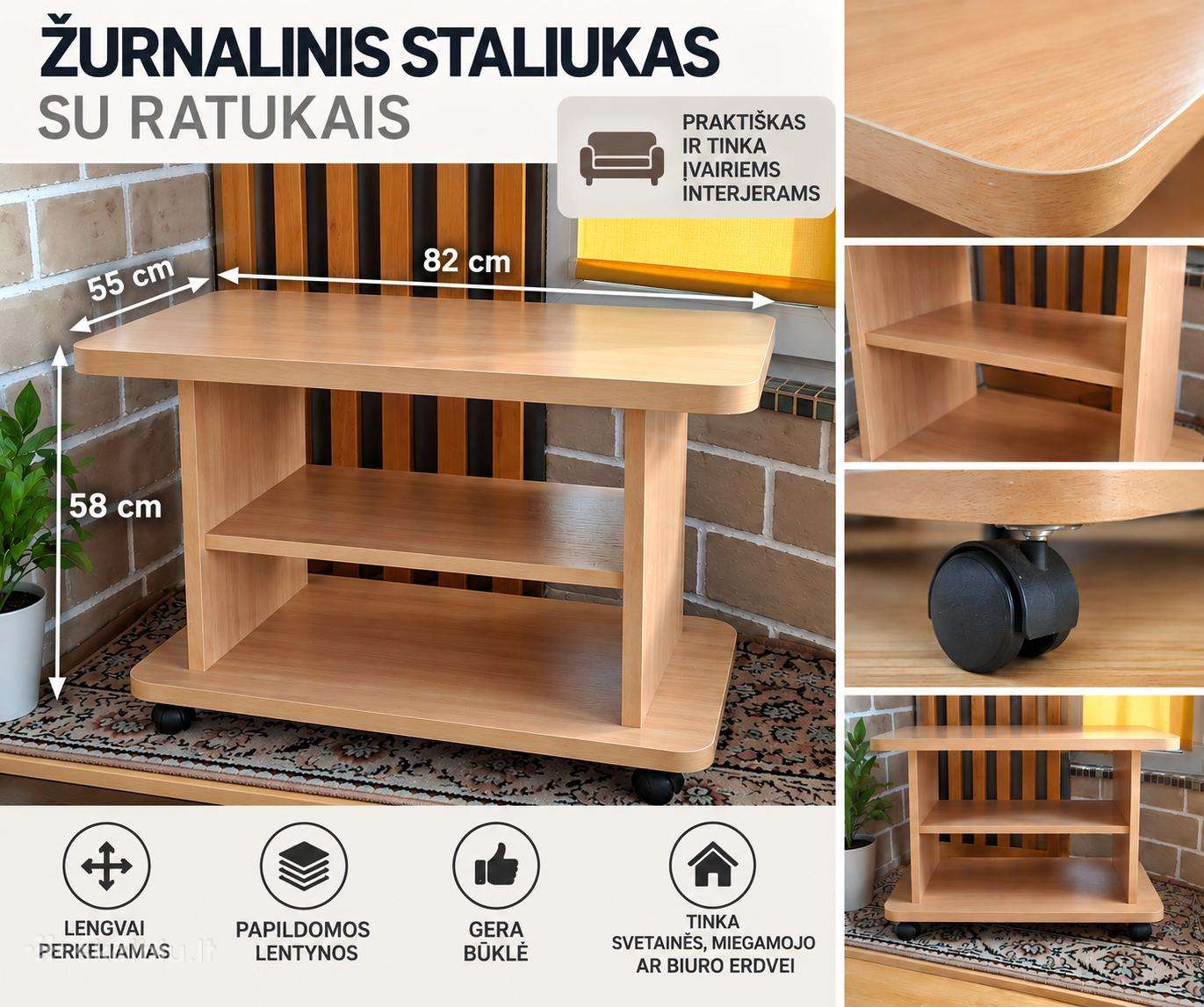 Žurnalinis / kavos staliukas su ratukais