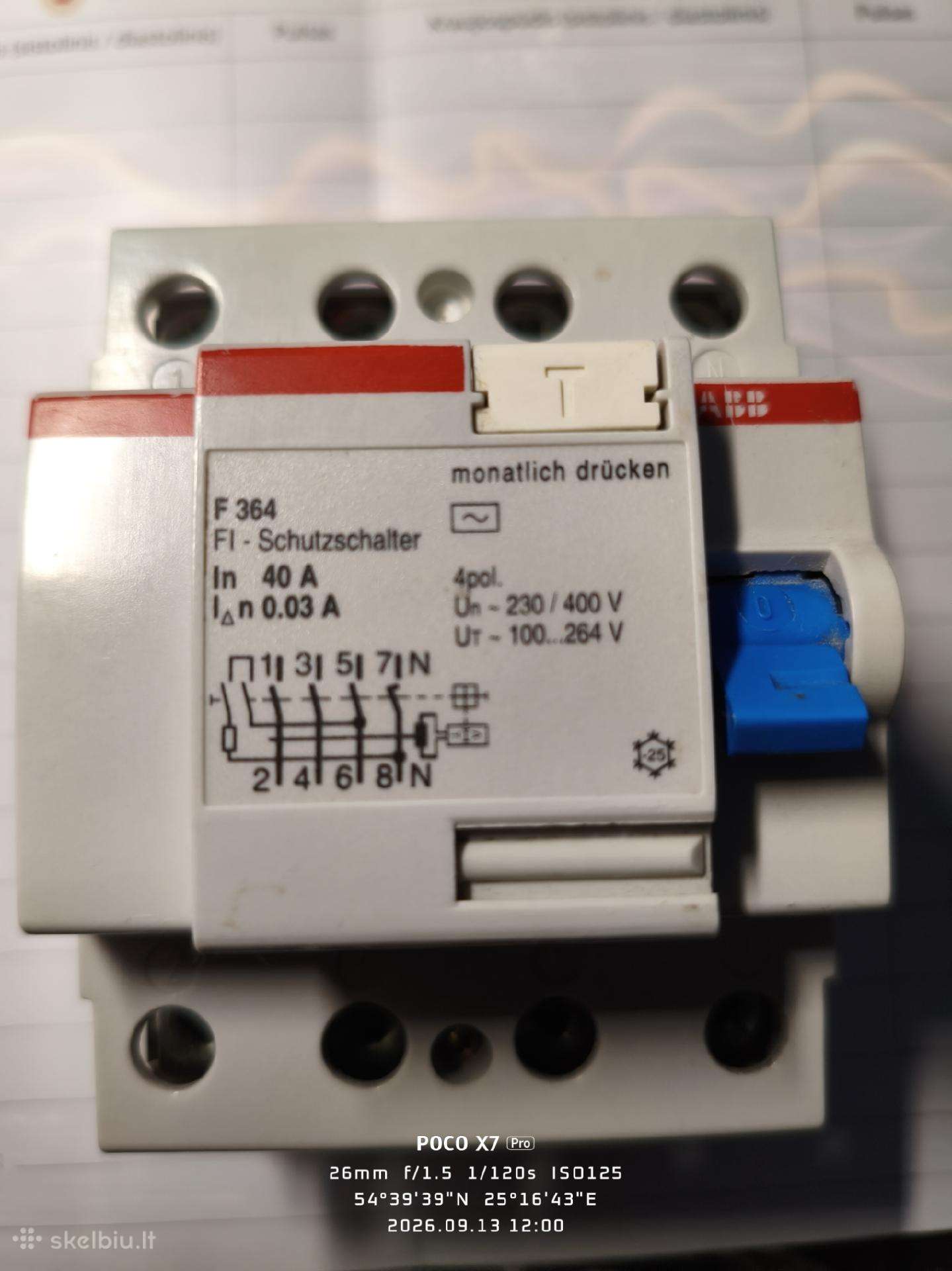 Abb F364 4p 40a 30ma (0.03a) nuotėkio relė (Rcd /