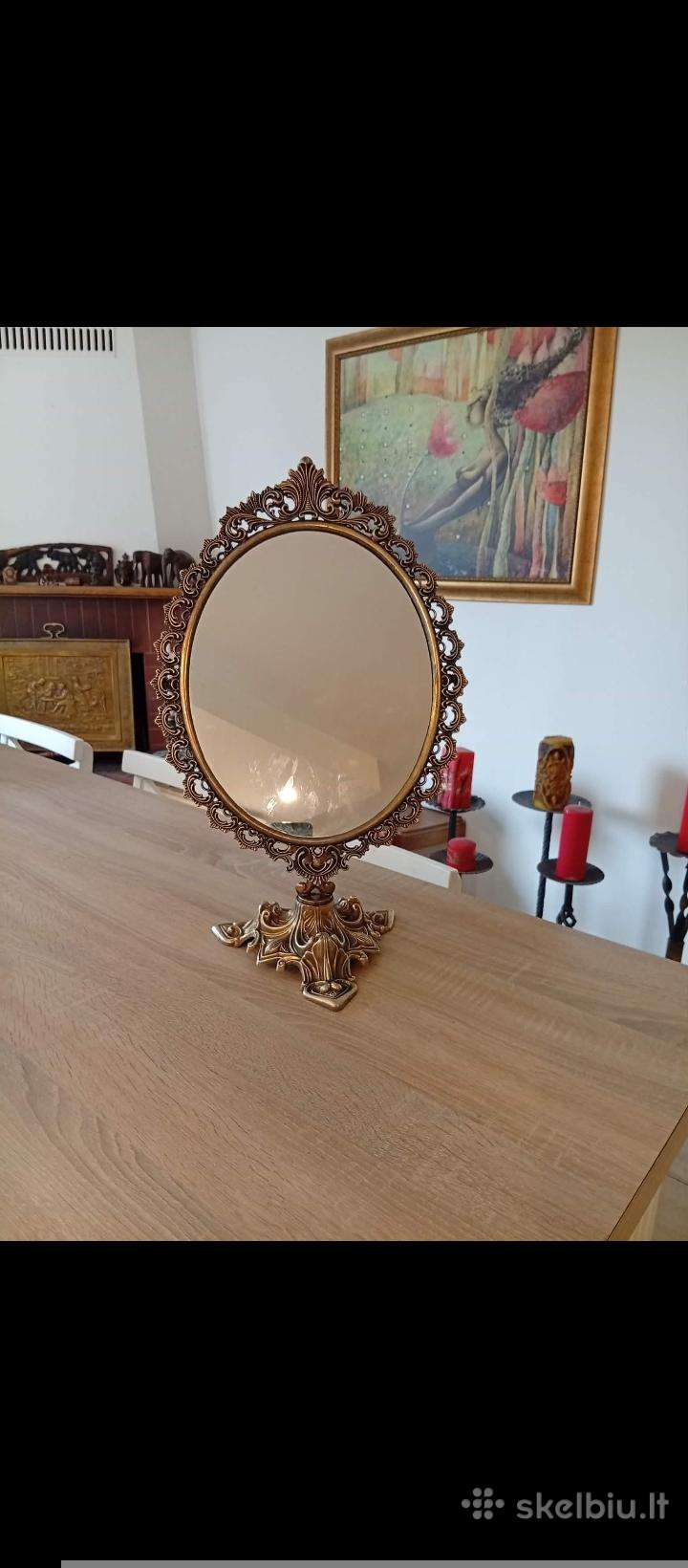 Senoviškas didelis žalvarinis gražus veidrodis