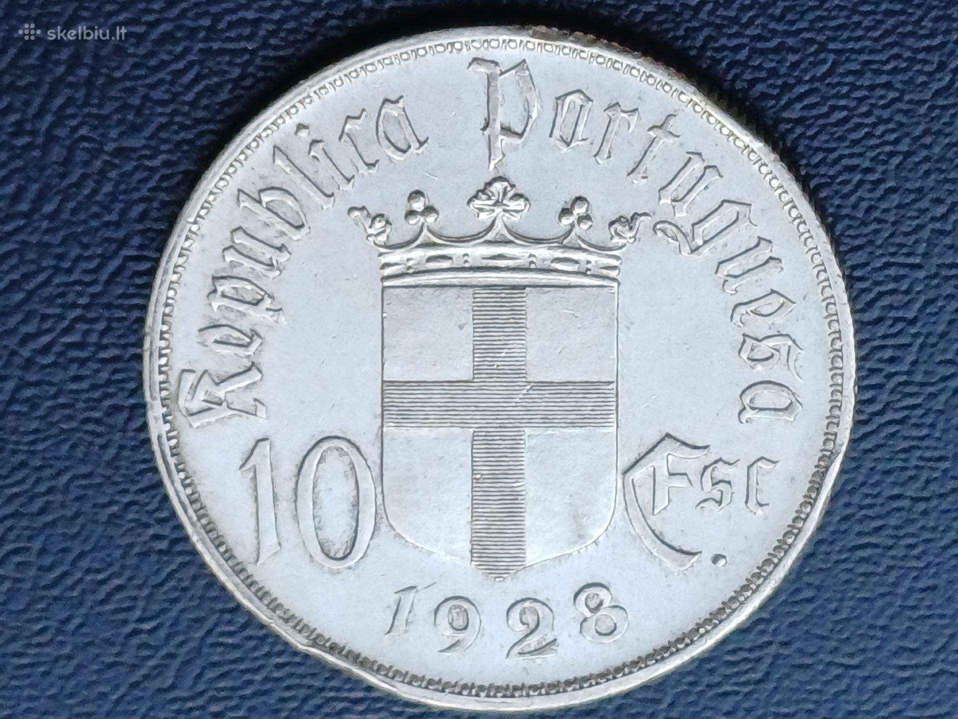 10 eskudų 1928m. Portugalija sidabras