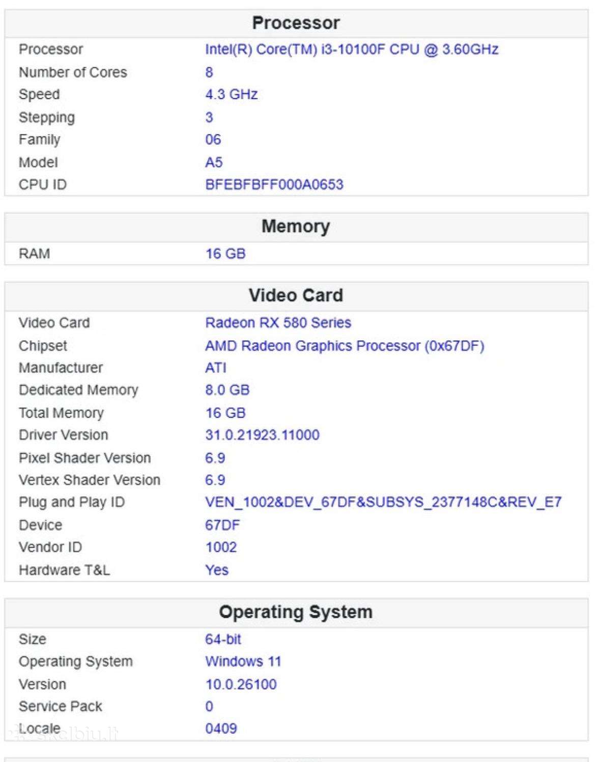 I3-10, Rx580 Rd 8gb, 16gb RAM, Windows 11