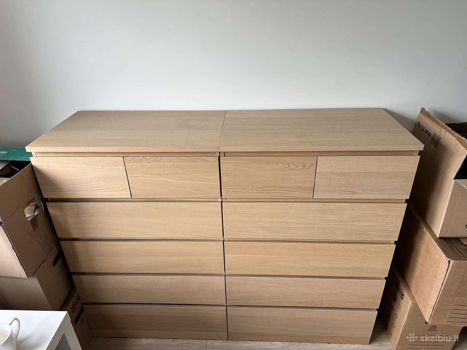 Ikea Malm 6 stalčių komodos, 2 vnt.
