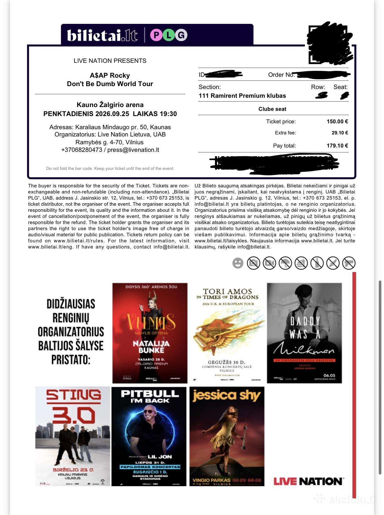 3 premium bilietai i Asap Rocky Dont be dumb