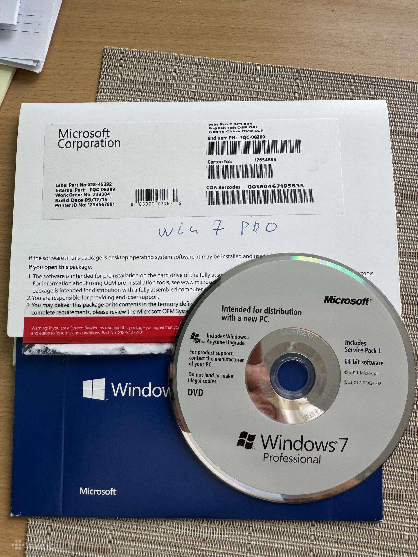 Microsoft Windows 7 Pro ir Windows 10 Home Oem