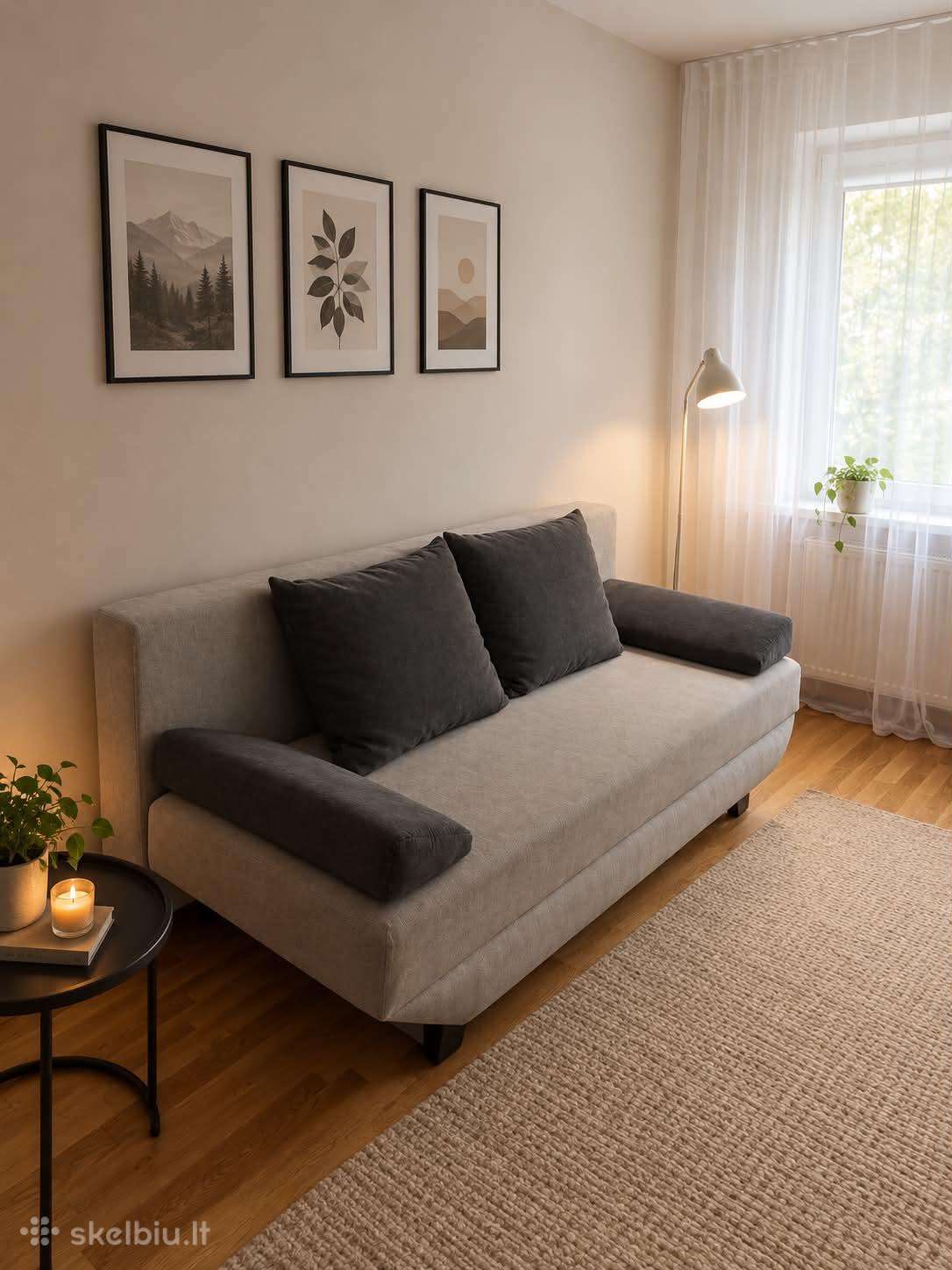 Pilka išskleidžiama sofa-lova