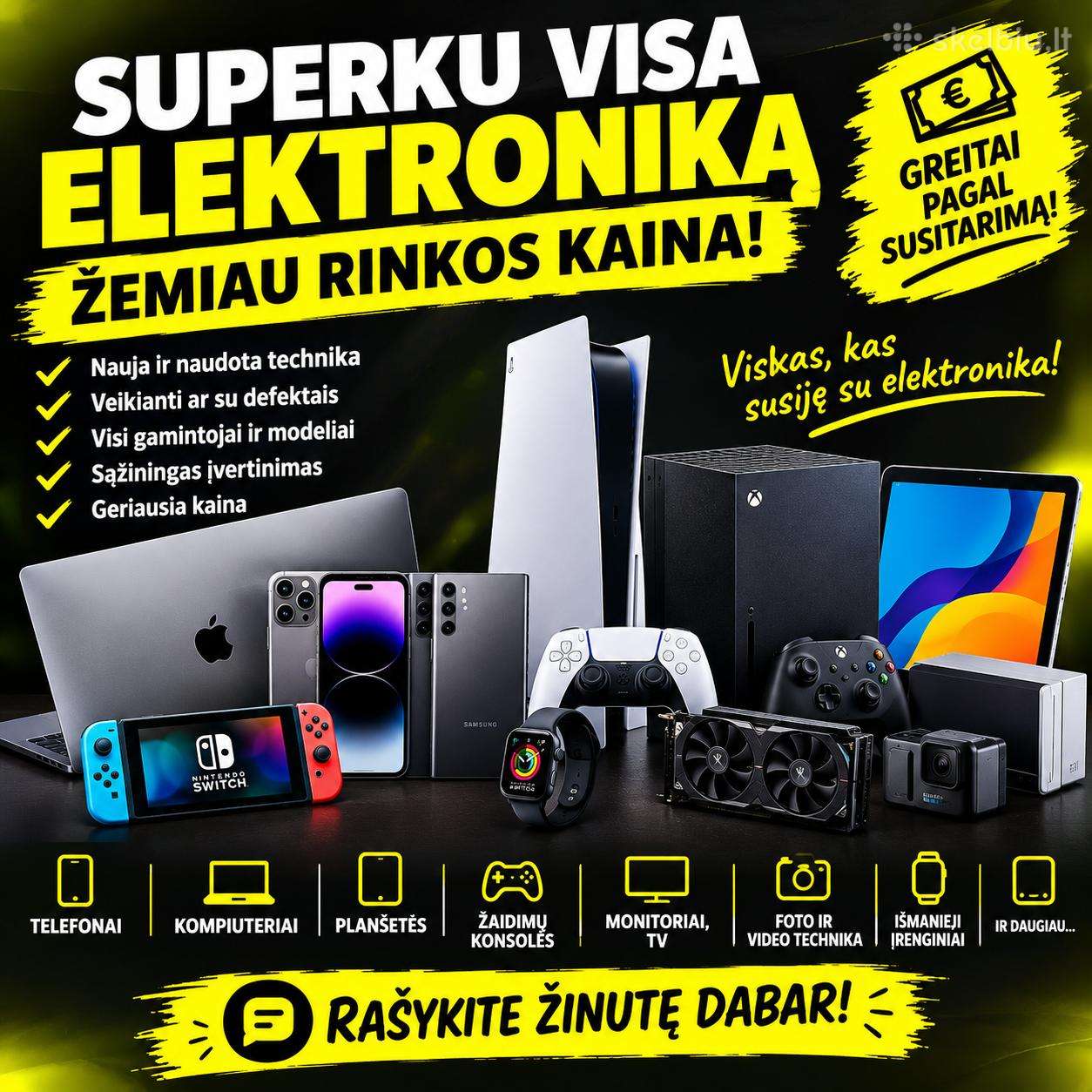 Superku telefonus, kompiuterius ir kitą elektr