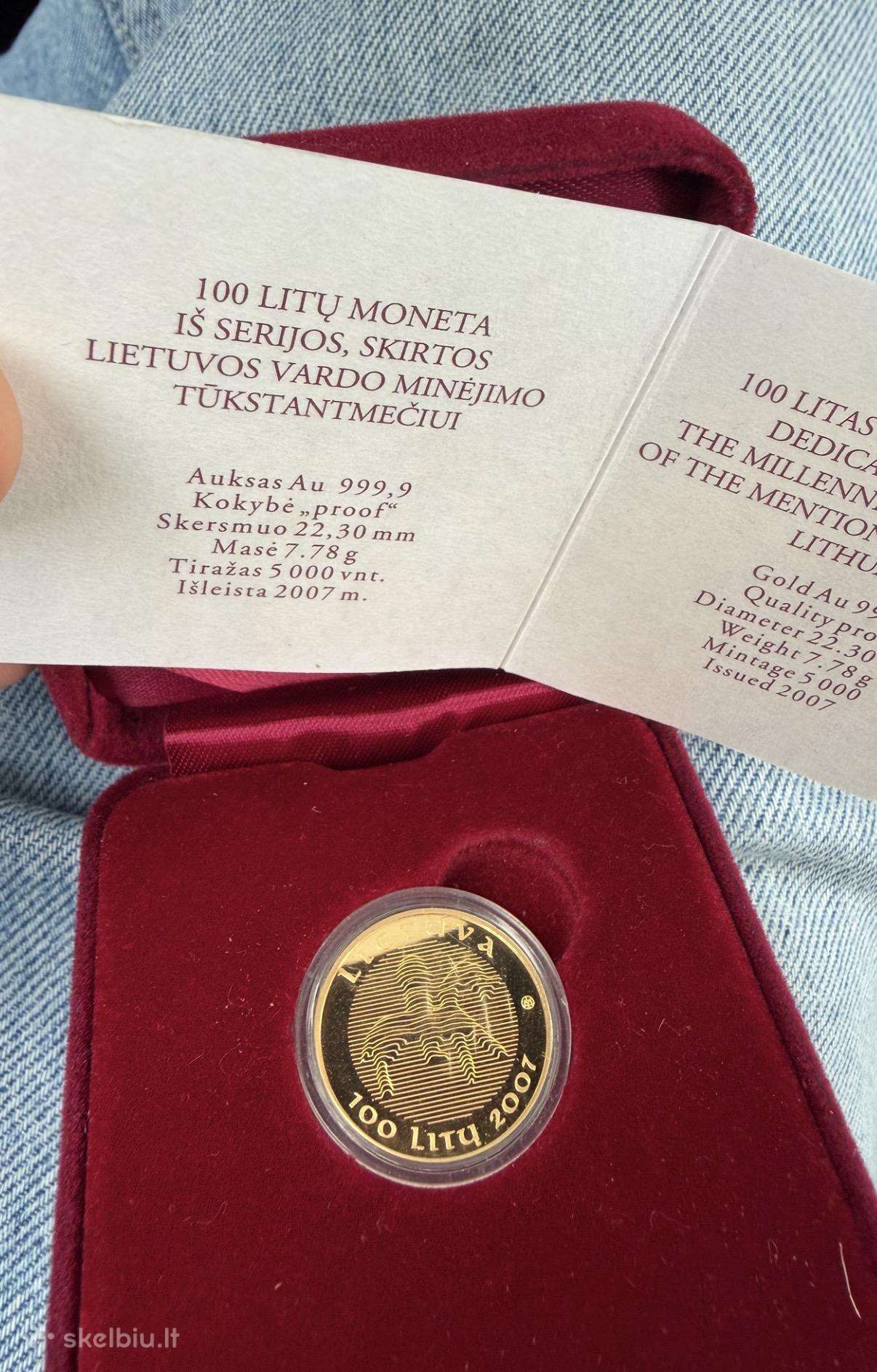 Parduodama auksinė 100 litų moneta 2007 metu