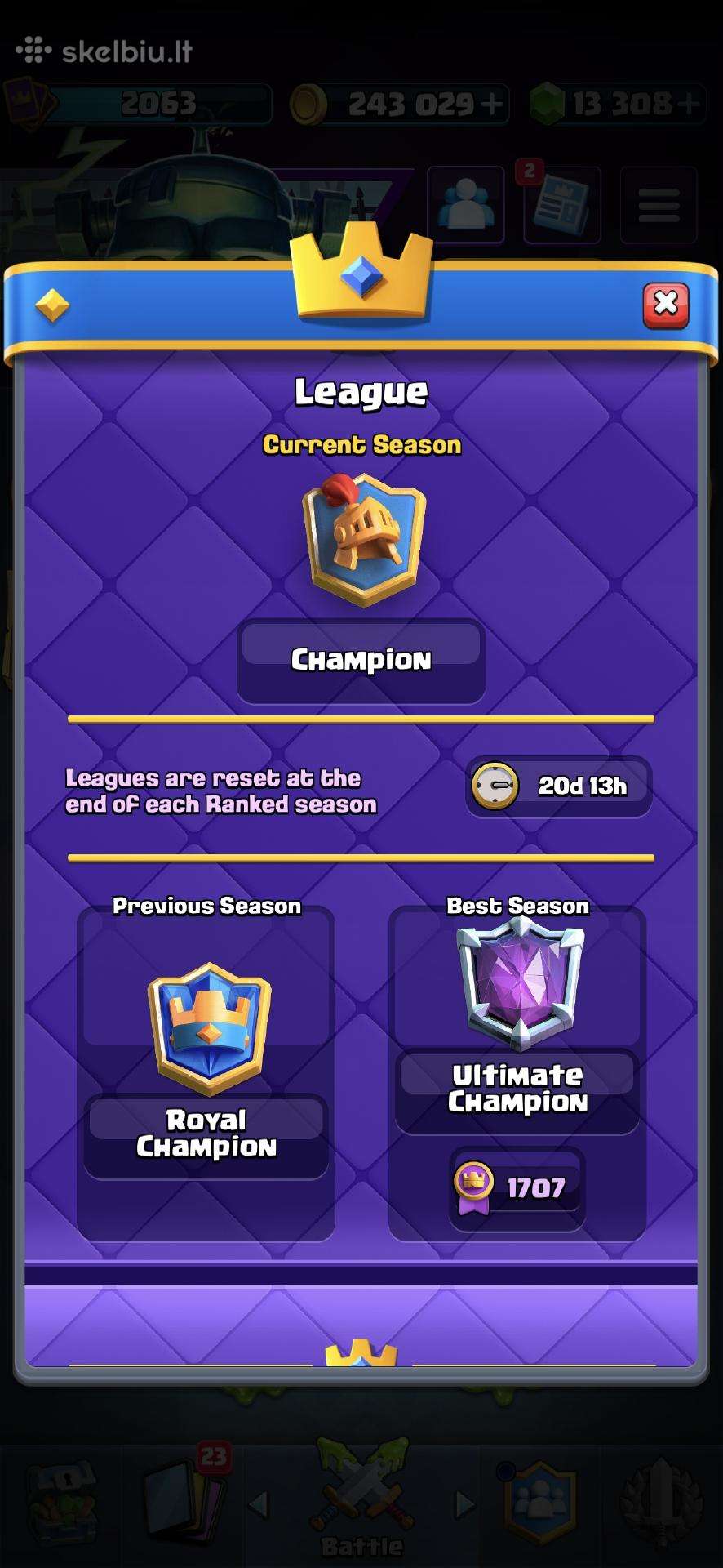 Clash Royale mobilaus zaidimo paskyra16 level