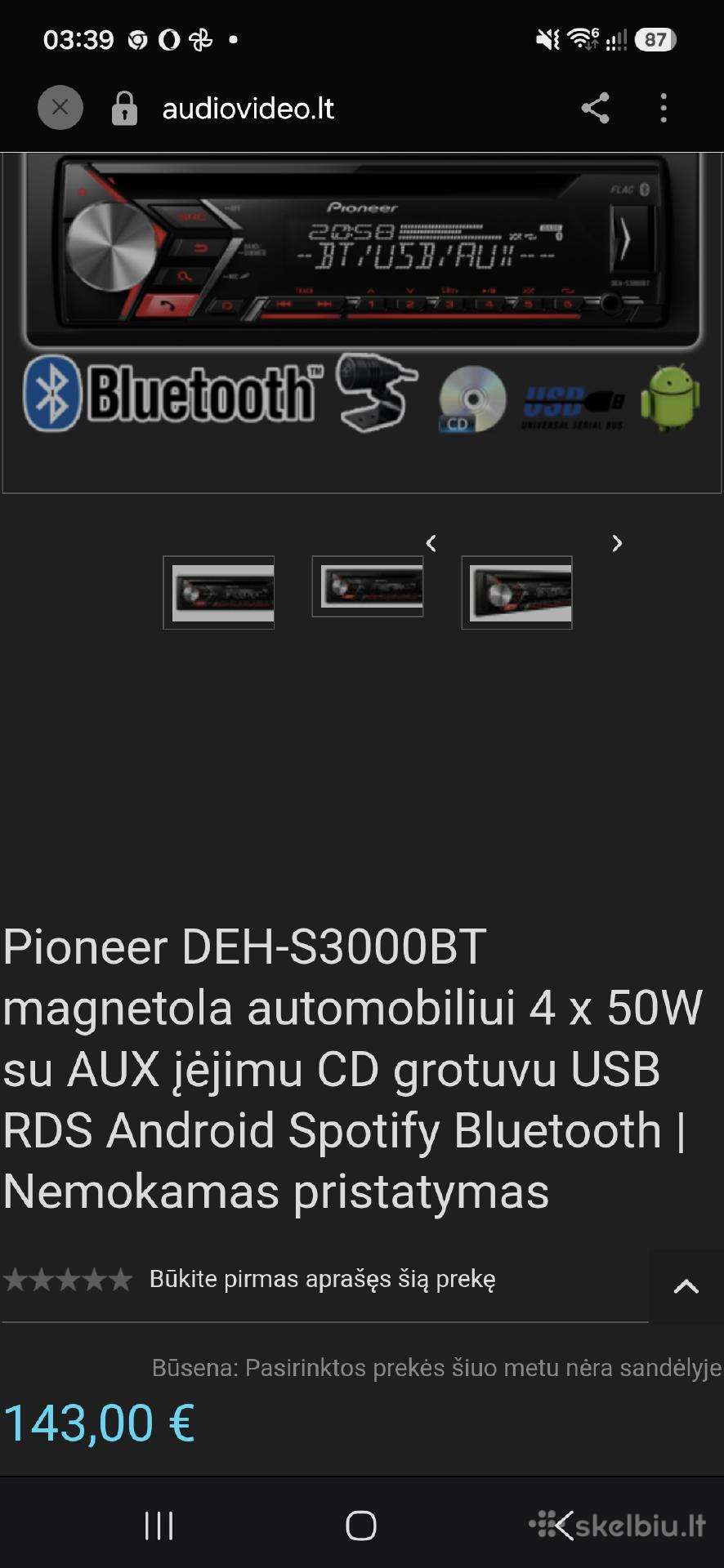 Pioneer su bt-audio usb CD aux Android iPhone