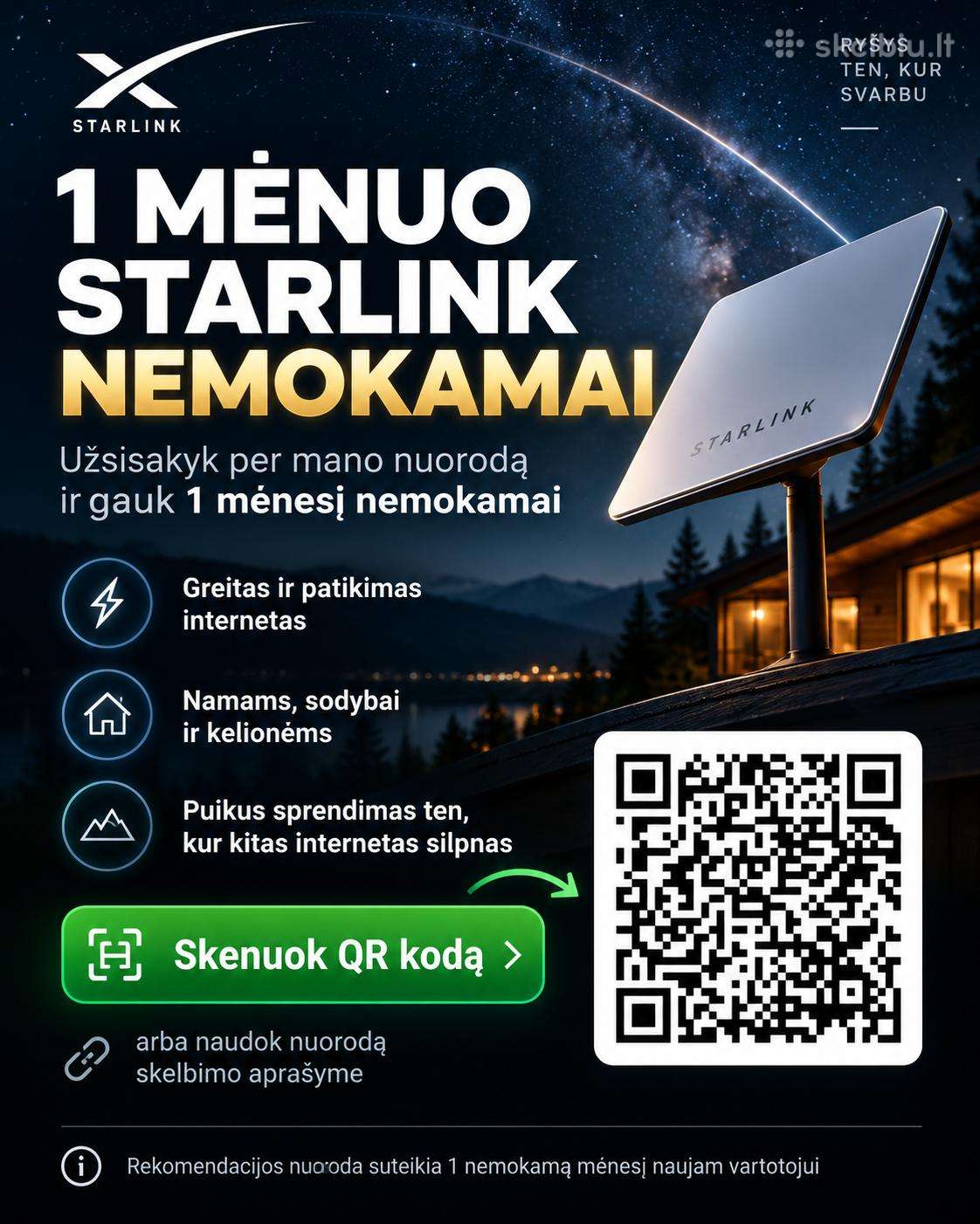 Starlink – 1 mėnuo Nemokamai