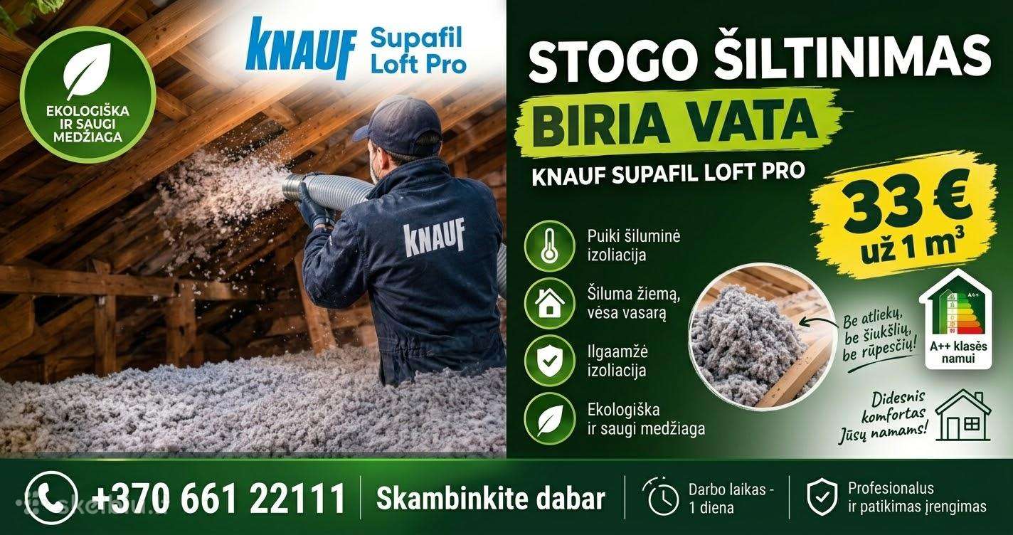 Tik 33 eur. Stogų šiltinimas Biria vata