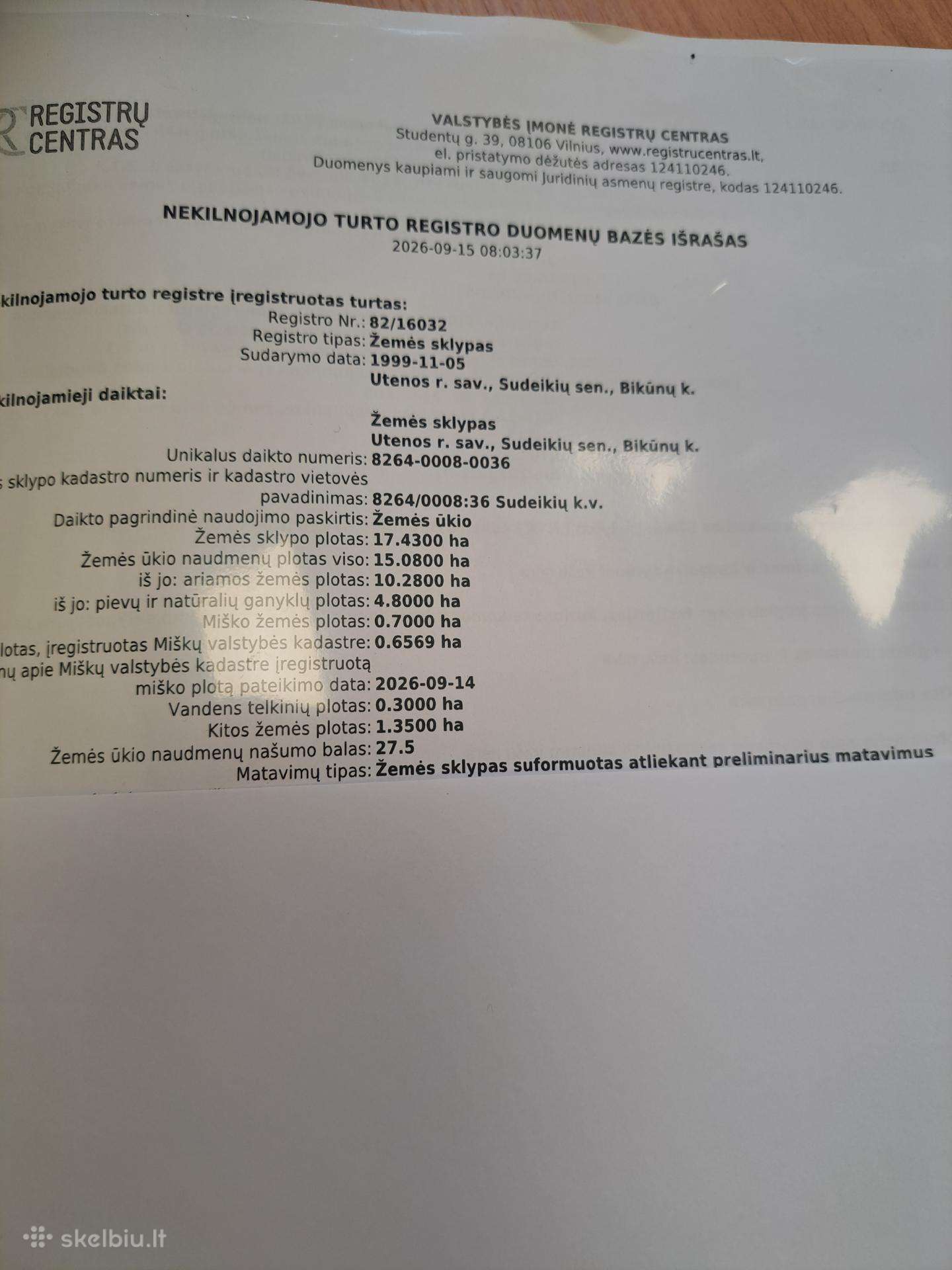 Parduodamas žemės ūkio paskirties sklypas