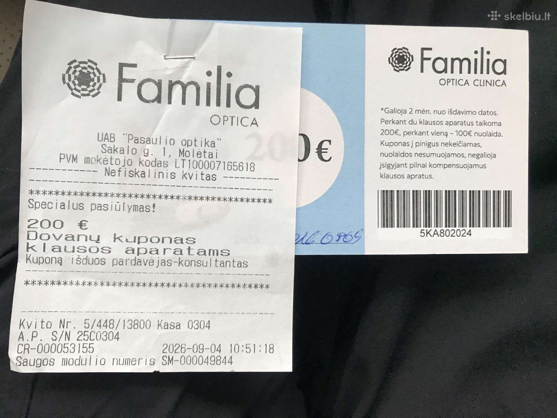 200 Eur dovanų kuponas klausos aparatams