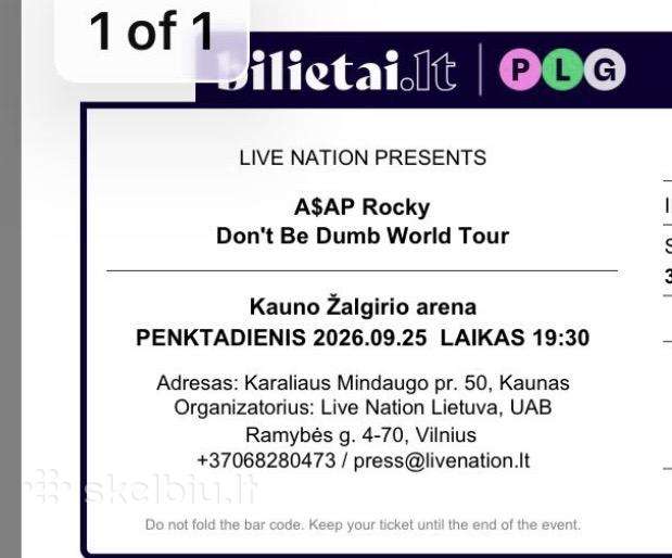 Parduodu A$ap Rocky bilietą – Kaunas, 09.25,