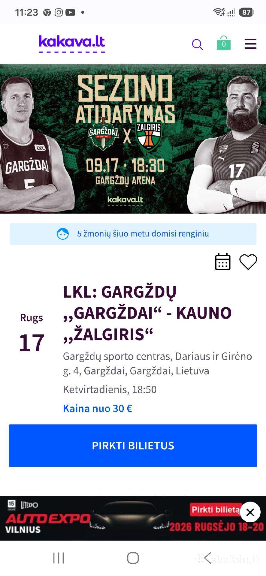 1 bilietas į pirmąsias Lkl