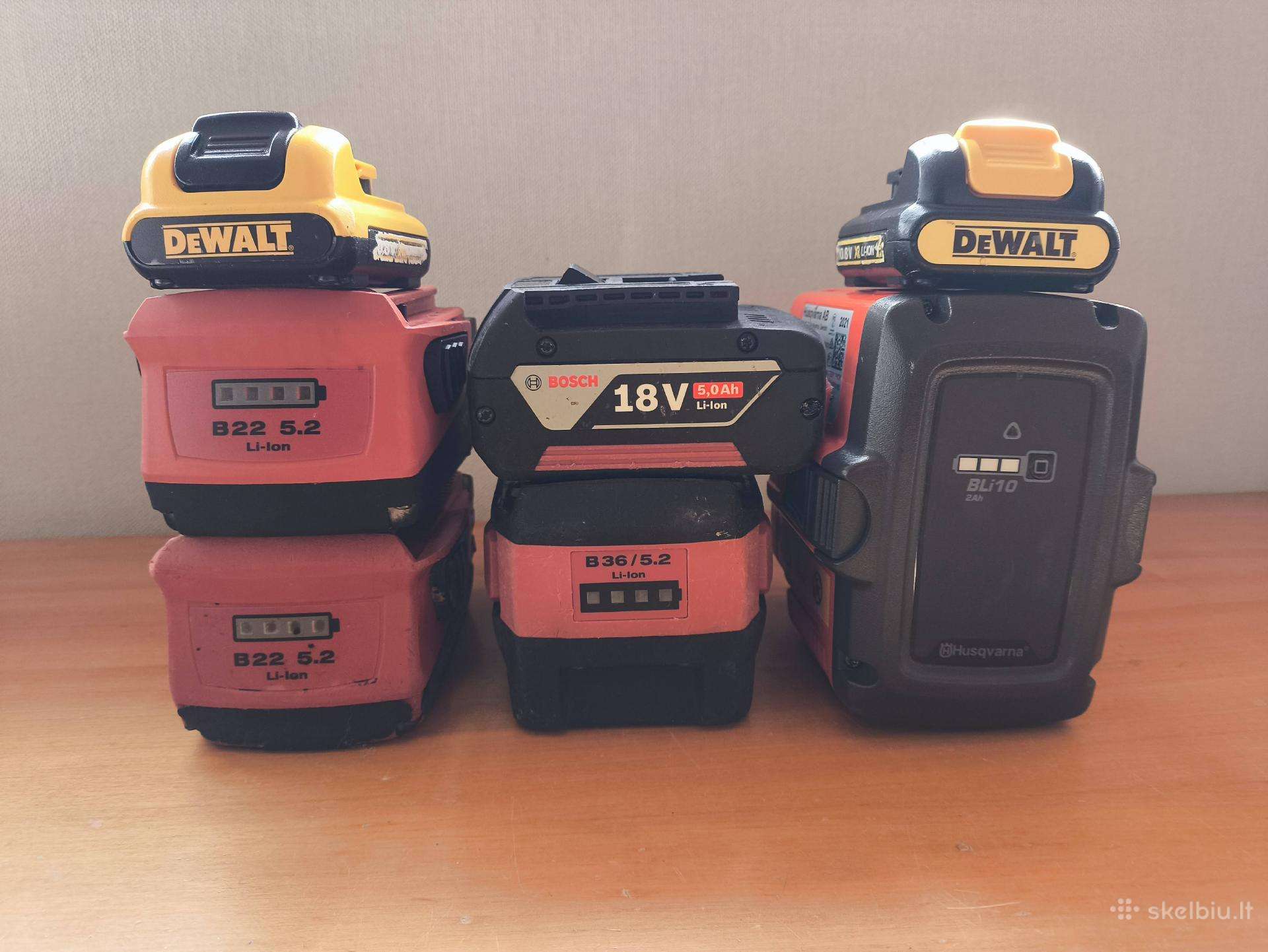 Beterijos Hilti, Dewalt, Bosch, Husqvarna