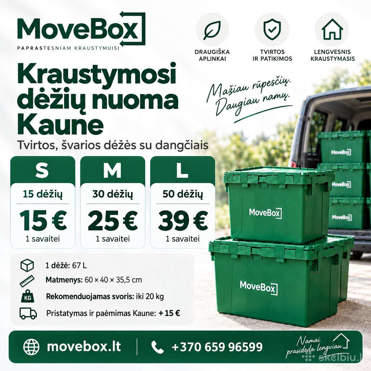 Nuomojamos tvirtos plastikinės kraustymosi dėžės