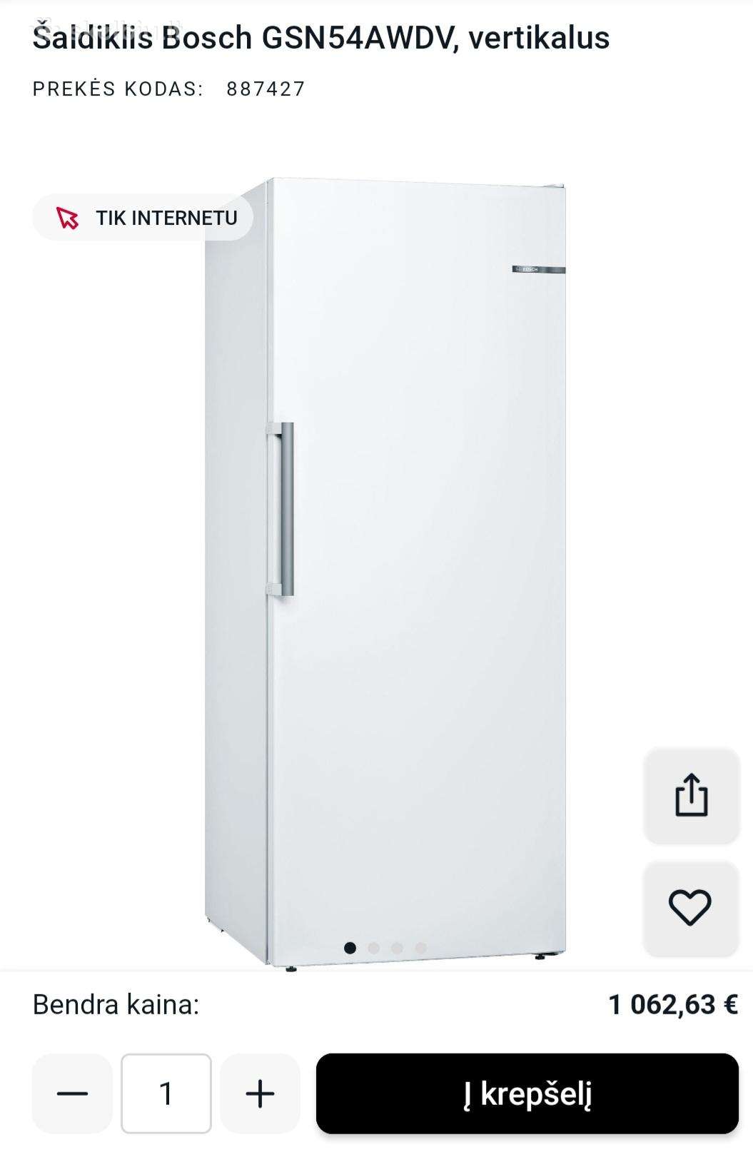 Bosch Gsn54awdv vertikalus šaldiklis, Nofrost, 328