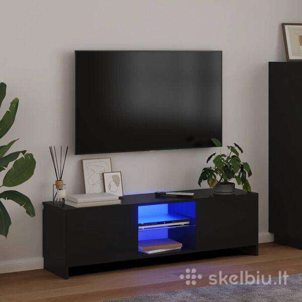 TV spintelė su LED apšvietimu, juodos spalvos