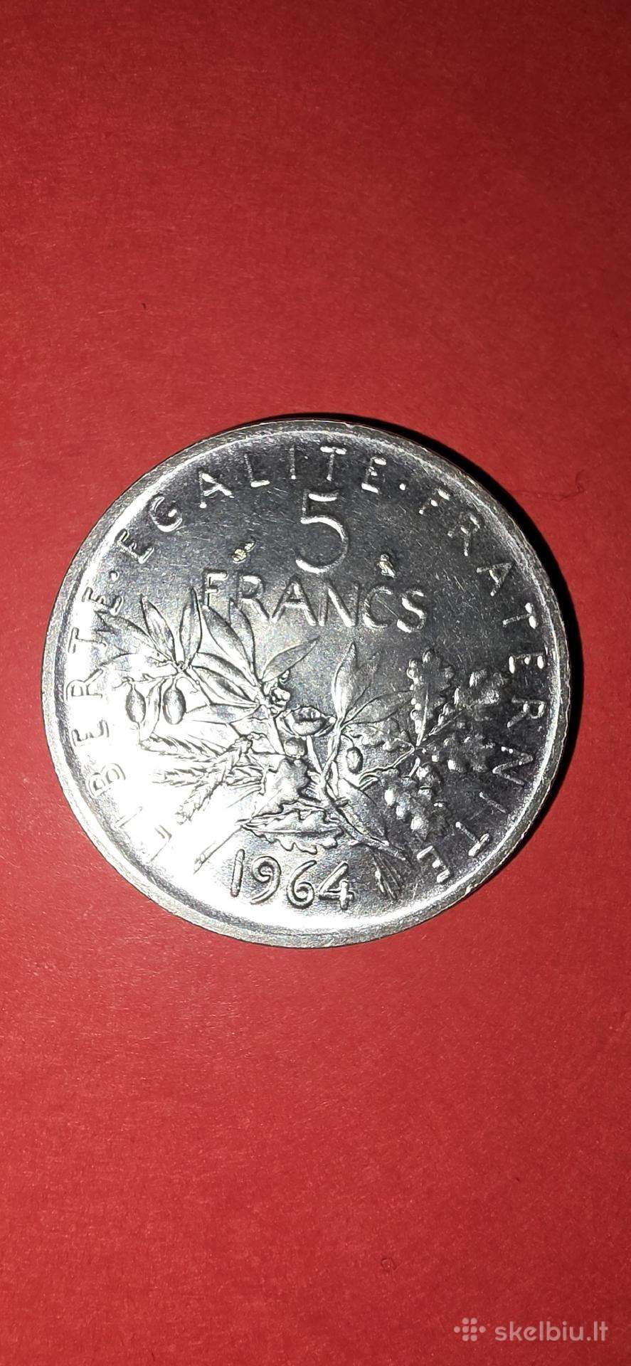 Prancūzija 5 frsnkai 1964,sidabras 0,835