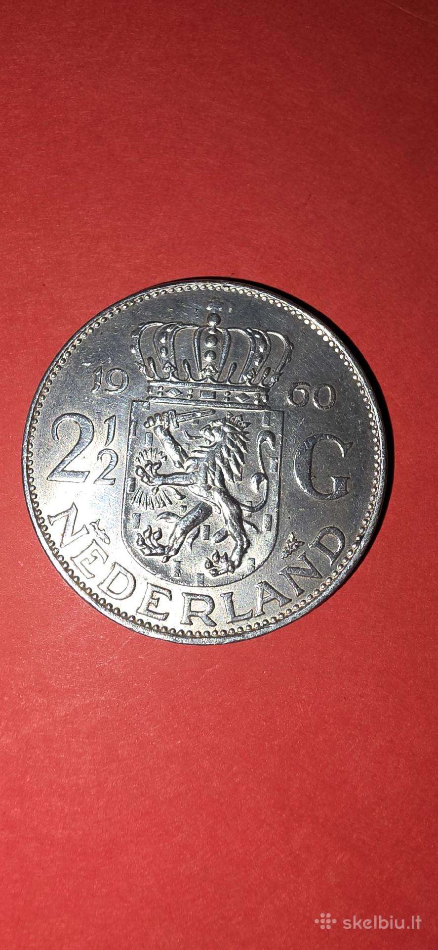 Nyderlandai 2 1/2 guldeno 1960,sidabras 0,720
