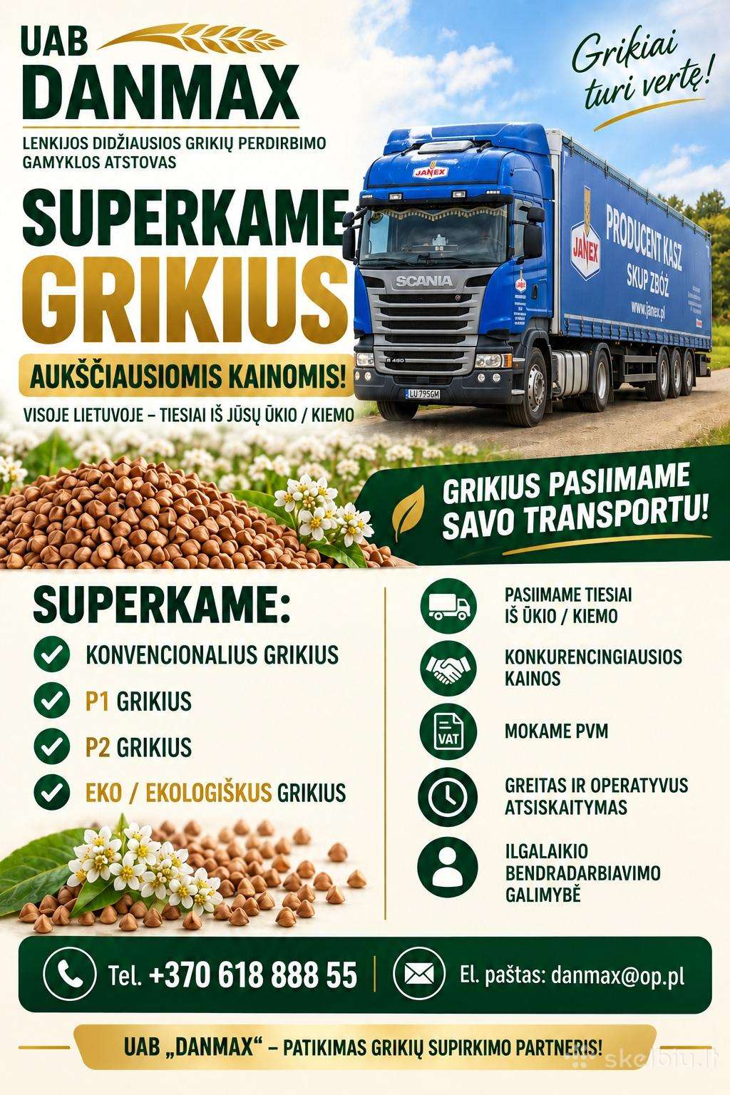 Superkame Grūdus, Grikius ,parduodame-kalkės.