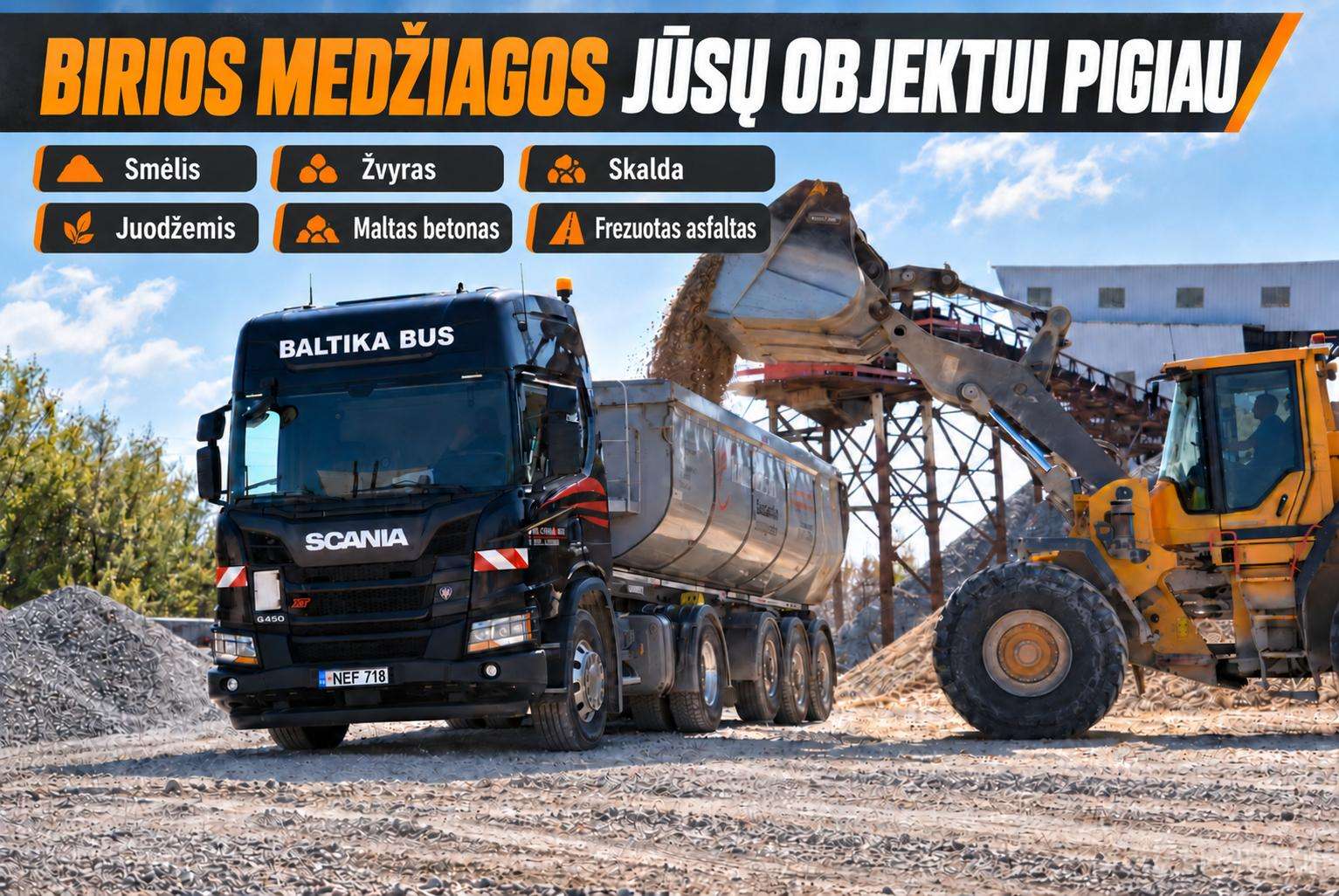 Birios medžiagos Smėlis,žvyras,skalda,juodžiamis