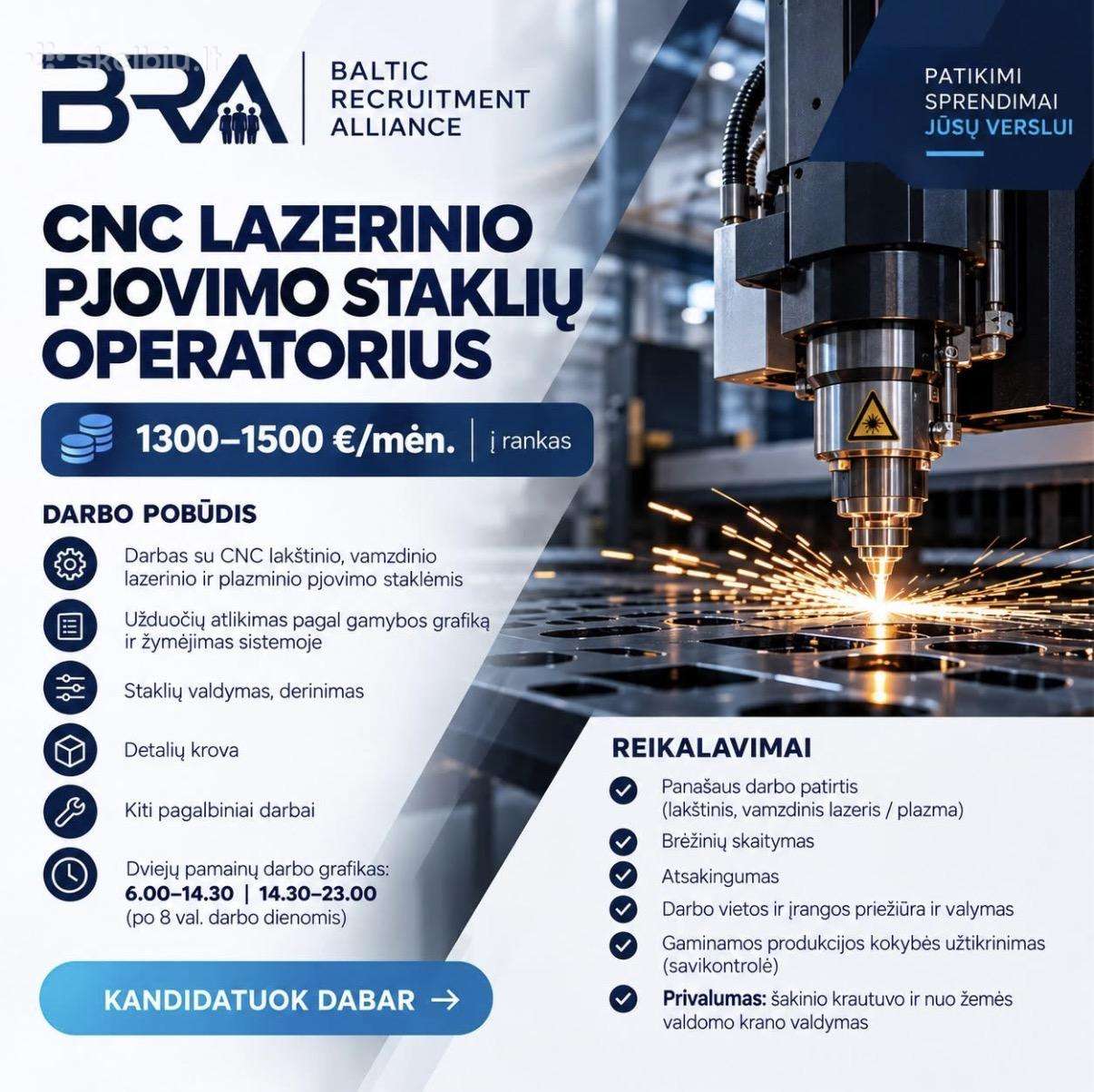 CNC Lazerinio Pjovimo Staklių Operatorius