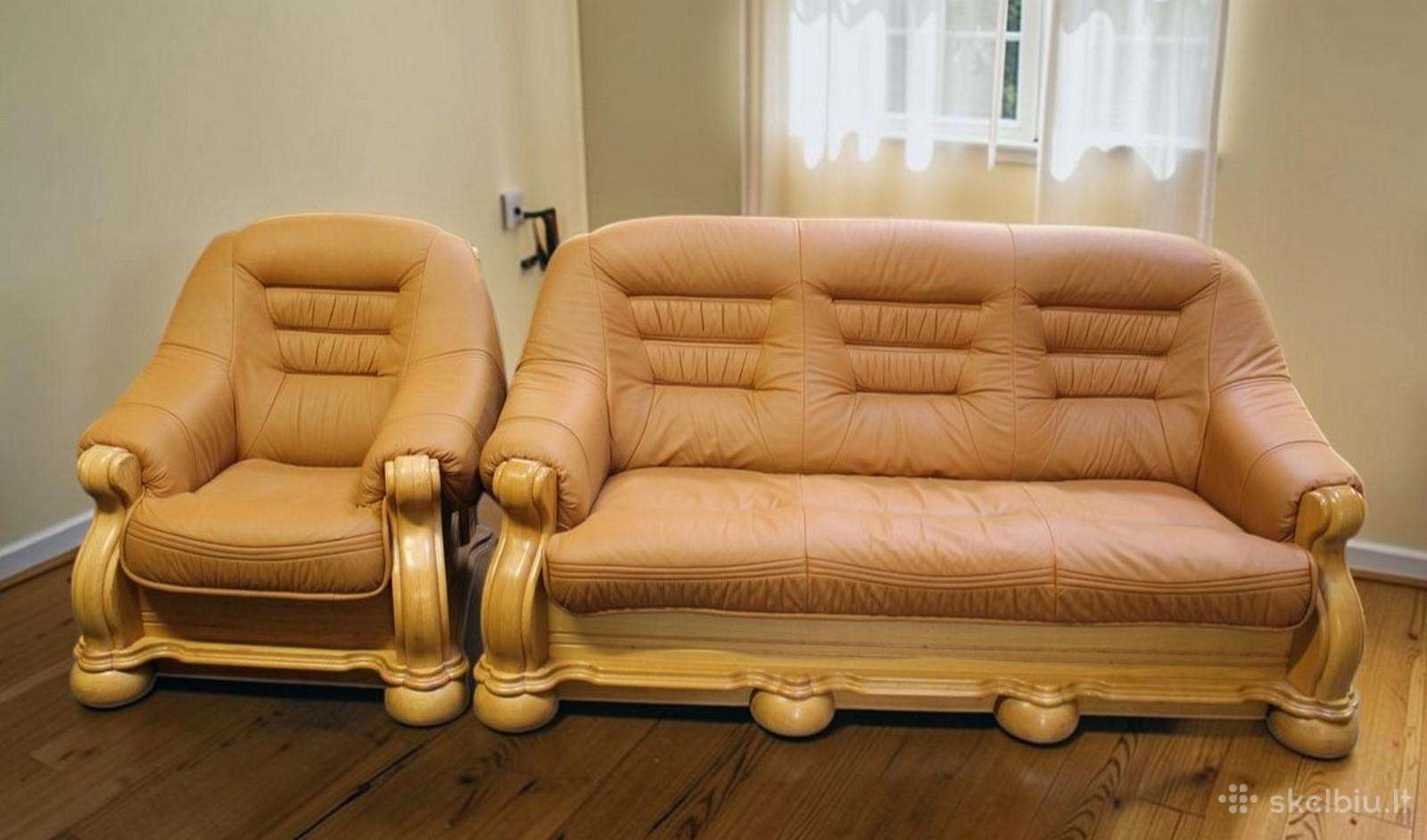 Natūralios odos sofa su miegojimo funkcija