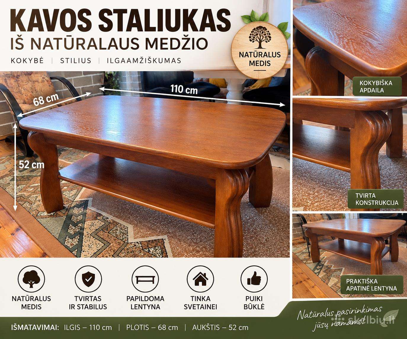 Kavos / žurnalinis staliukas iš natūralaus medžio