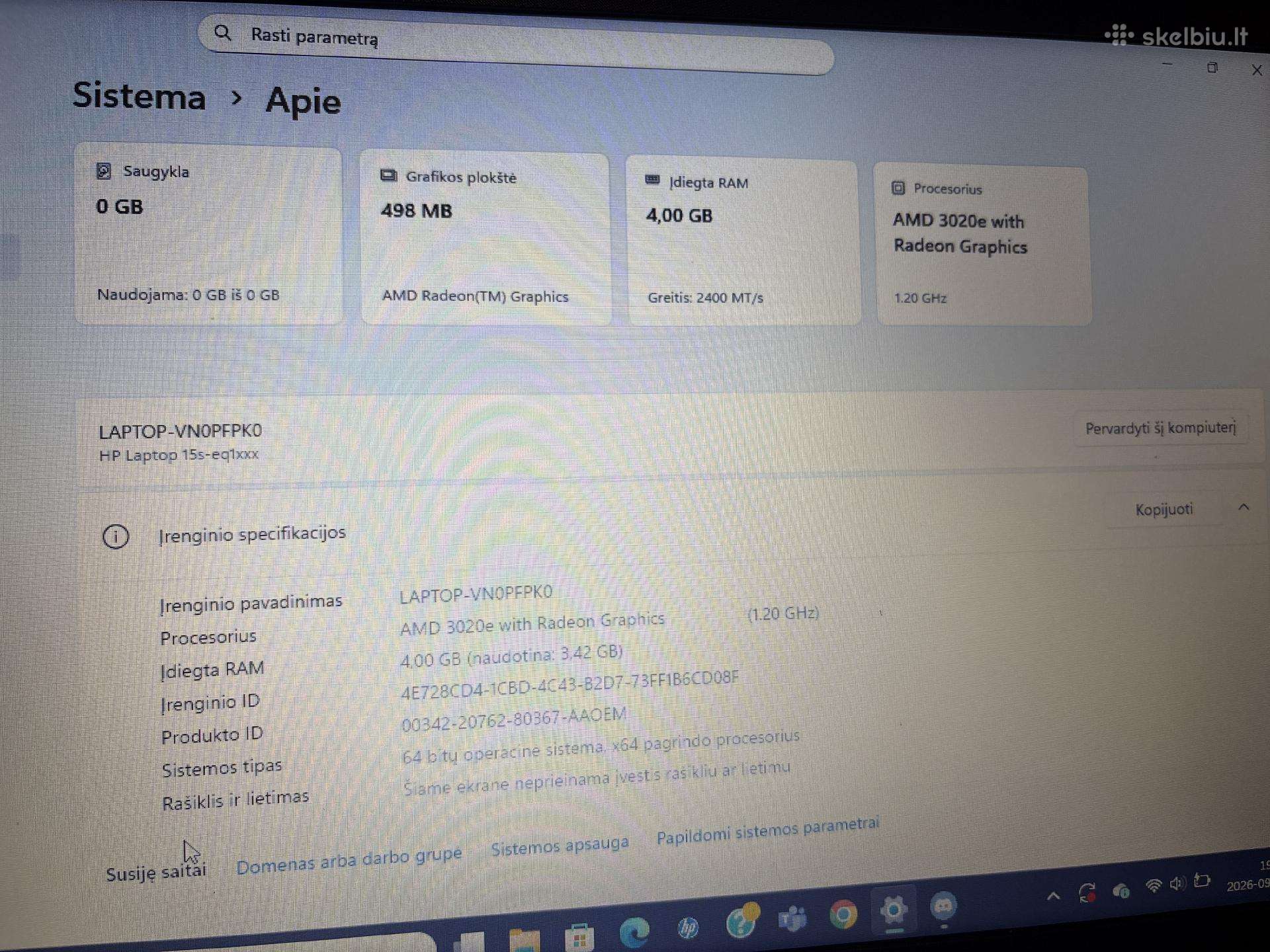 Hp Laptop 15s kompiuteris darbui ir mokslams